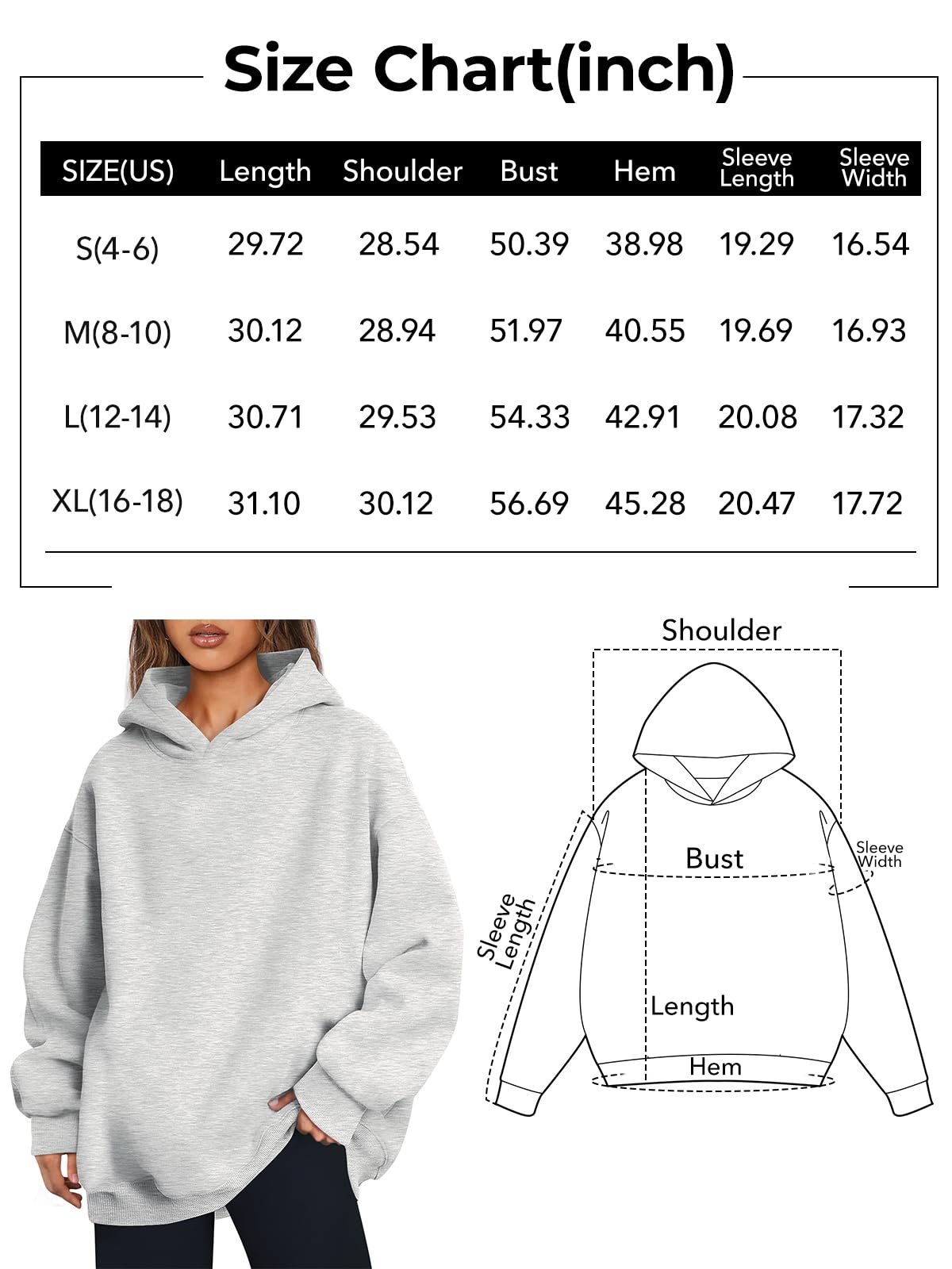 Trendy Queen Womens Oversized Hoodies Fleece Hooded Sweatshirts Casual Pullover Fall Winter Outfits Long Sleeve Tops 2025 LightBlue S