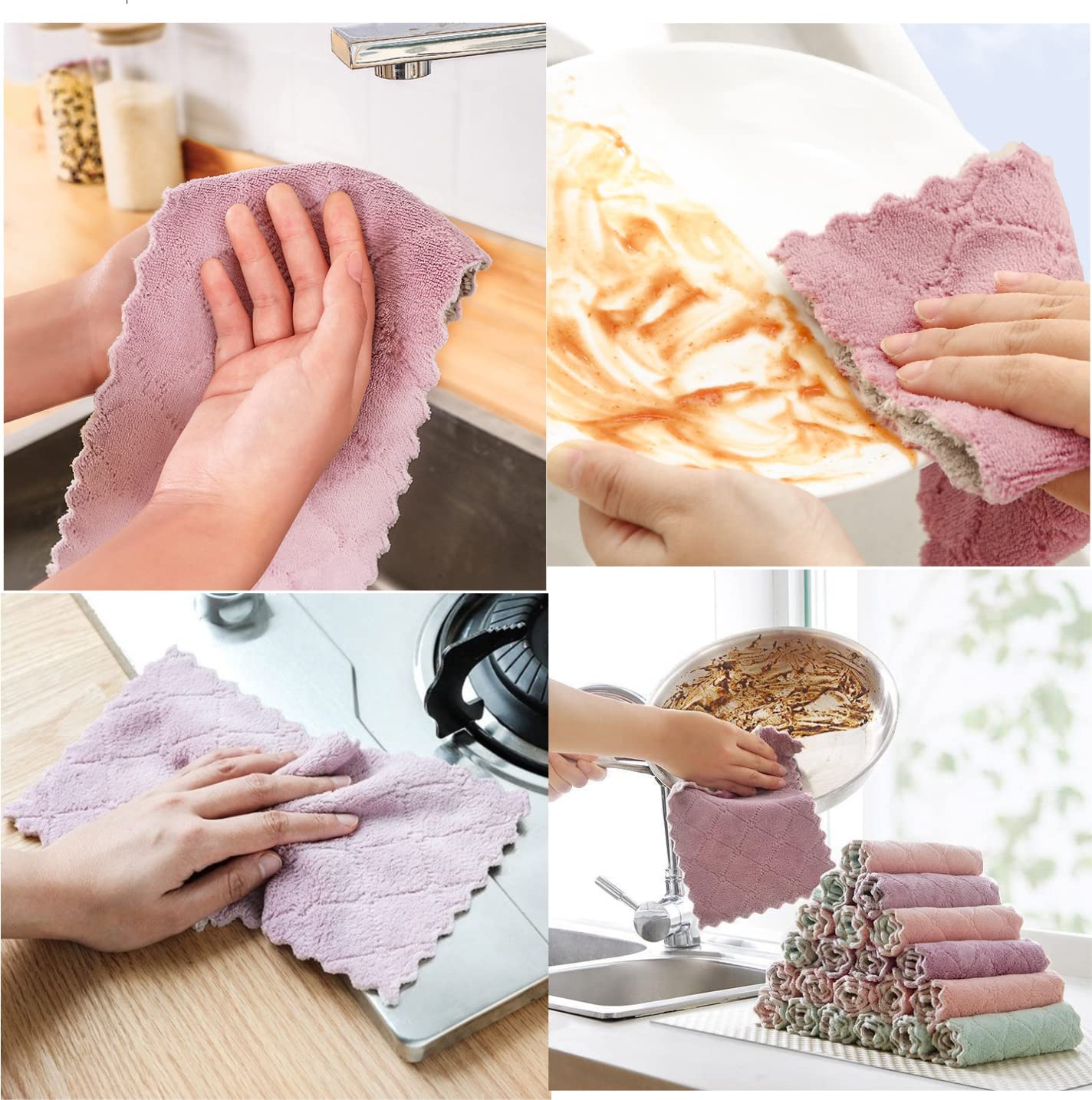 SAOYOAS 20 Pack Kitchen Towels Quick Dry Washcloths, Coral Velvet Dishtowels Multipurpose Reusable Cloths, Soft Tea Absorbent Cleaning Cloths Double-Sided Microfiber Lint Free Rags.