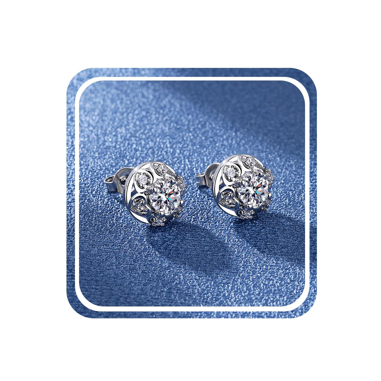 Open Box Deals Clearance in Warehouse Returns 925 Sterling Silver Diamond Stud Earrings for Women, Sparkling Full Diamond Hypoallergenic Earrings Sales Today Clearance