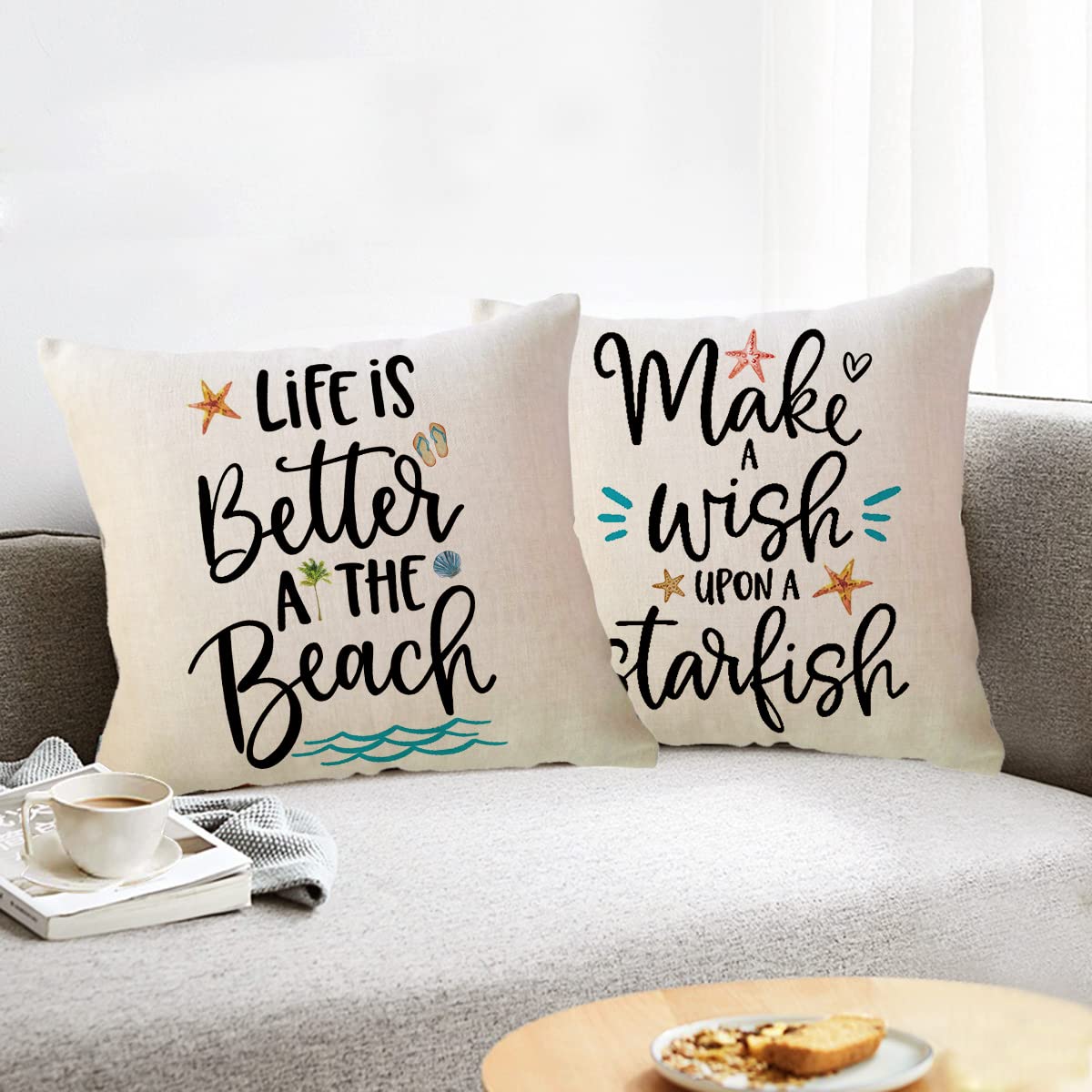 ULOVE LOVE YOURSELF Beach Life Throw Pillow Covers Seas The Day Beach Decorative Pillowcases Coastal Summer Holiday Decor Cushion Covers 18×18Inch,4Pack Beach House Decorations