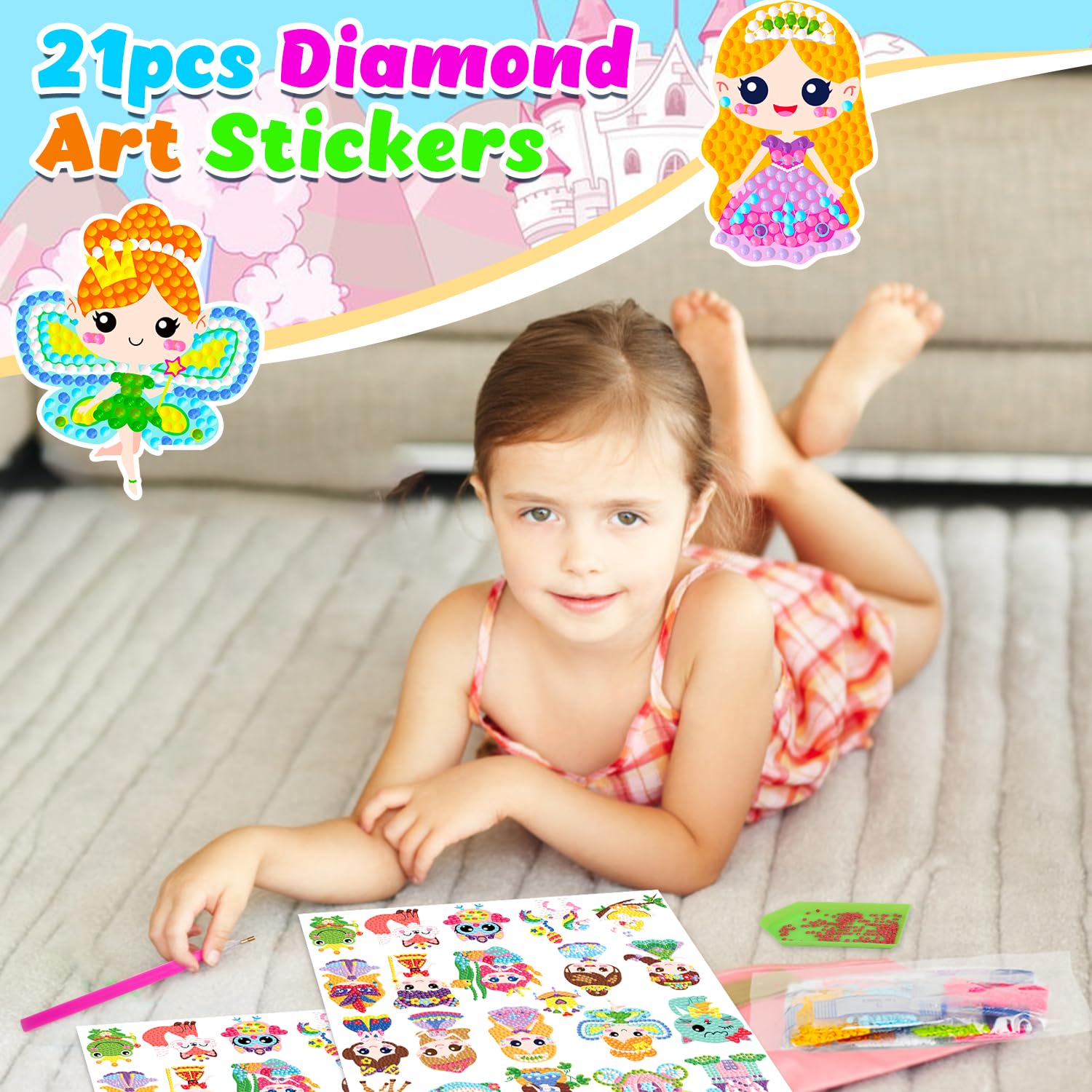 Labeol Diamond Art Kits for Kids Boys and Girls Ages 6-8-10-12 Easy to DIY Creative Diamond Art Sticker Craft by Numbers Kits for Kids and Adult Beginners