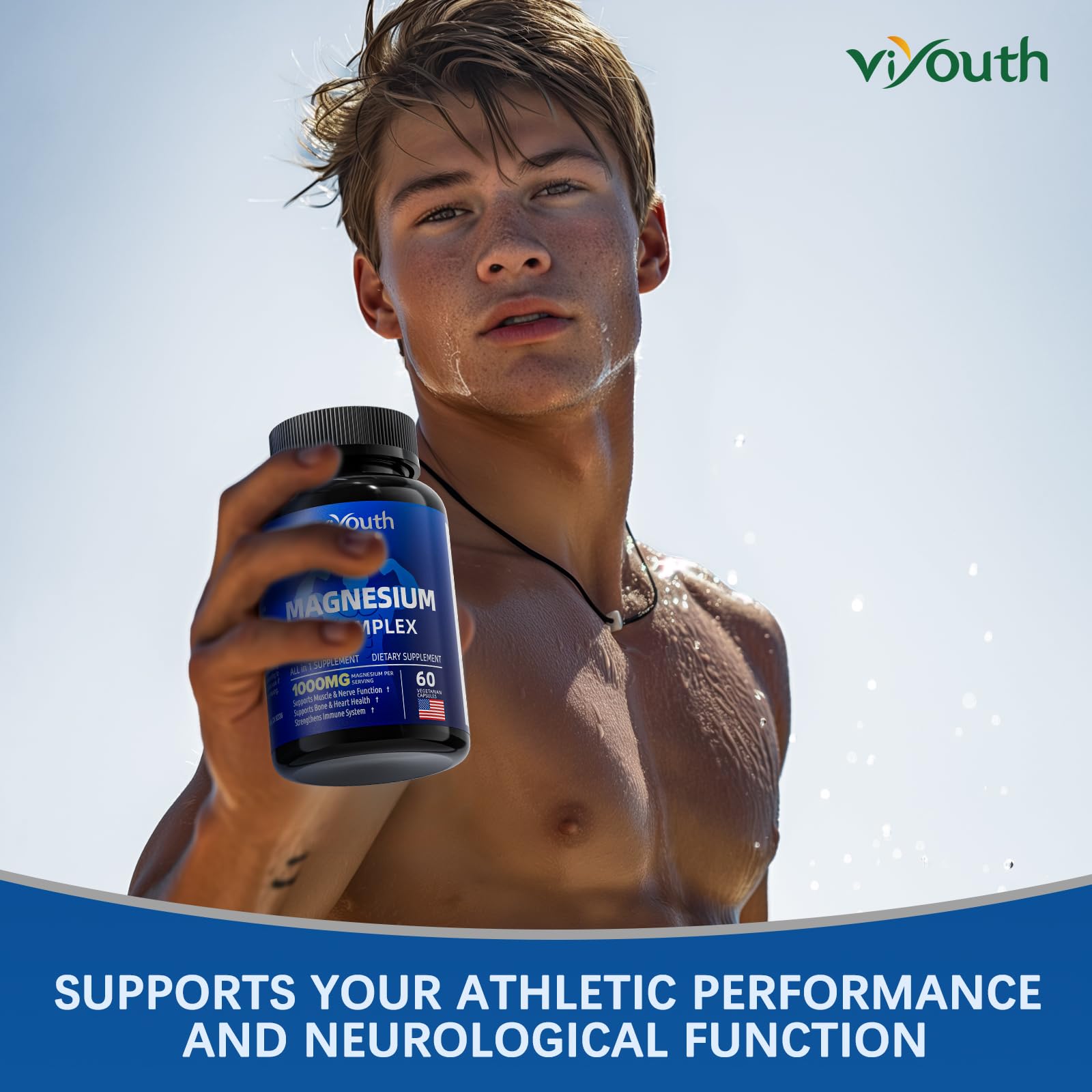 Viyouth Magnesium Complex Supplement, Magnesium Glycinate, Citrate, Malate, Chelate, Taurate, Orotate Aspartate 7 in 1 Zinc and Vitamin D3, B6 for Sleep, Leg Cramps, Muscle Relief - 60 Capsules