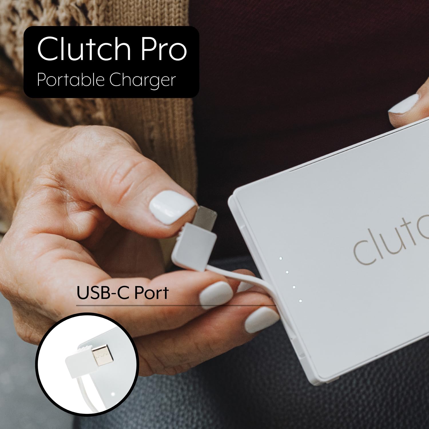 Clutch - Pro USB-C Portable Charger - Compatible with iPhone 15 & Android Devices - Power Bank Magnetic Battery - TSA Travel Approved - USB Rechargeable - Built-in Cable - 5000 mAh - 3.7oz - Black