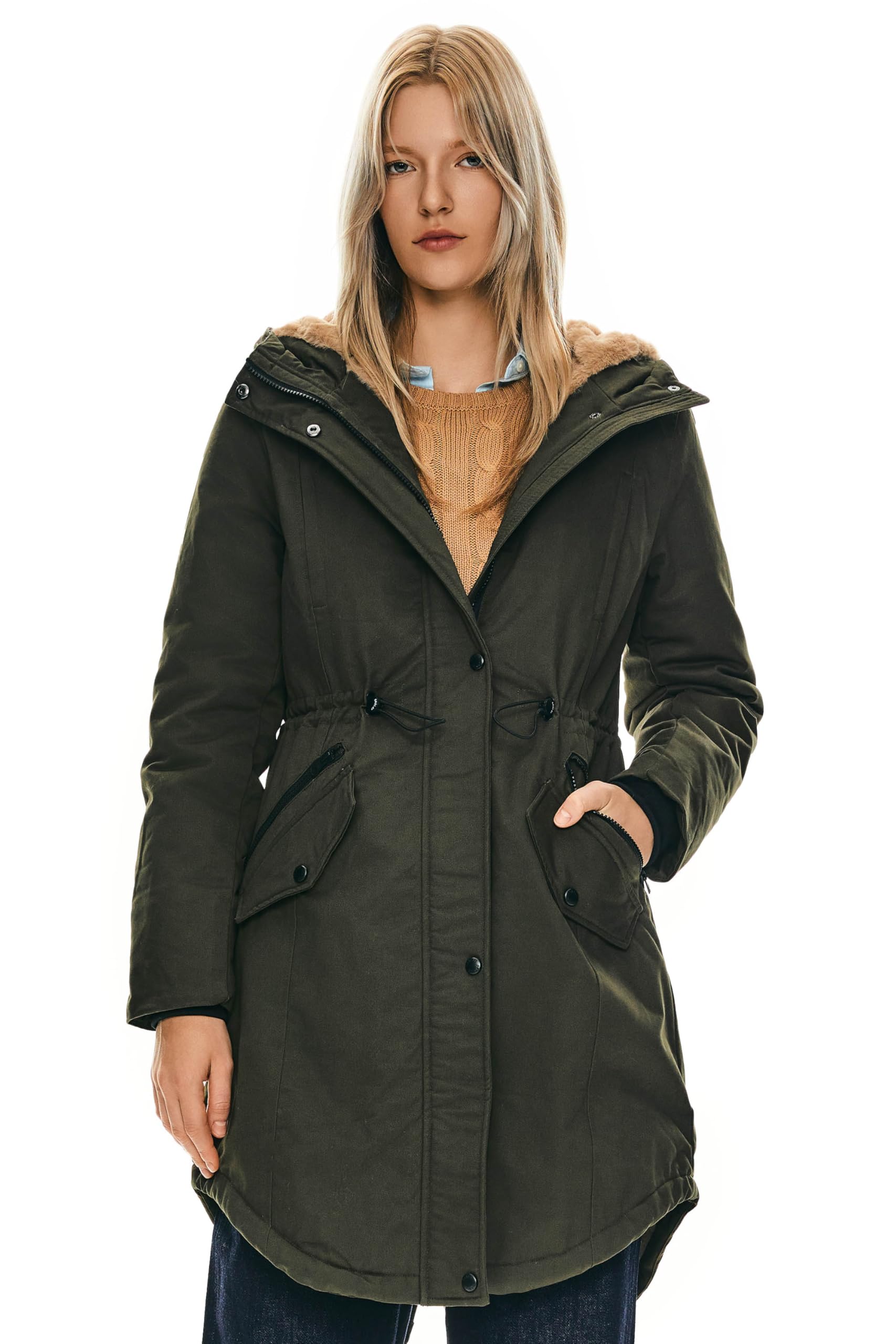 Orolay Women's Thicken Fleece Lined Parka Winter Coat Hooded Jacket with Pockets Deep Forest M