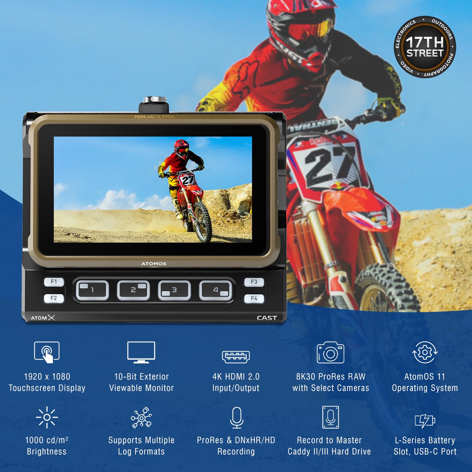 Atomos Ninja Ultra 5.2" Touchscreen Display 4K HDMI Recording Monitor with Power Battery + Charger Combo (NP-F750), Swivel and Tilt Adjustable Monitor Mount Bundle Set