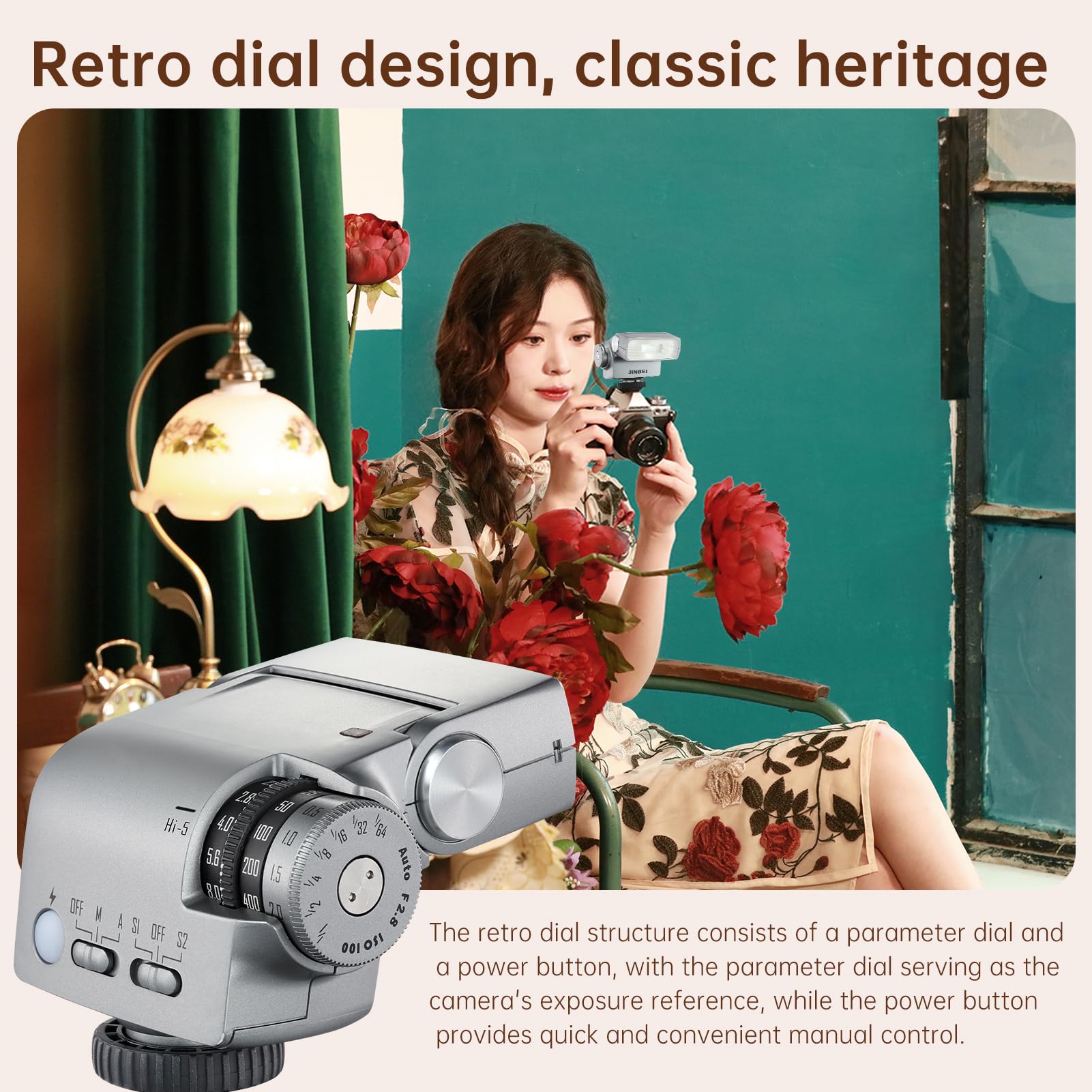 JINBEI Hi-5 Camera Retro Flashes GN16 Speedlite with S1/S2 Photo-Sensitive Modes, CCT 6000K±200K, Built-in for Sony Canon Nikon Fuji Olympus Hot Shoe Cameras