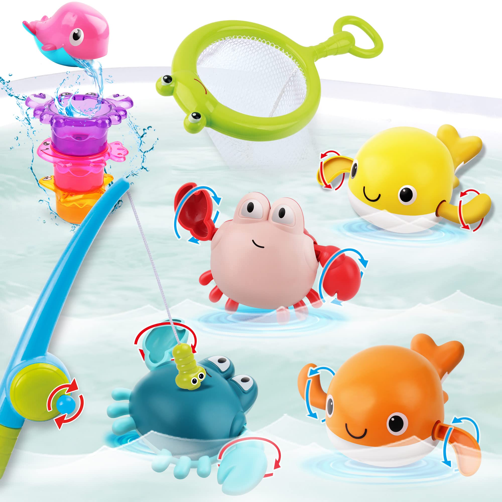 Dwi Dowellin Bath Toy for Toddlers ,Bathtub Toy with Floating Mold Free Swimming Toys and Stacking Cups,Magnetic Fishing Game for Toddles and Babies