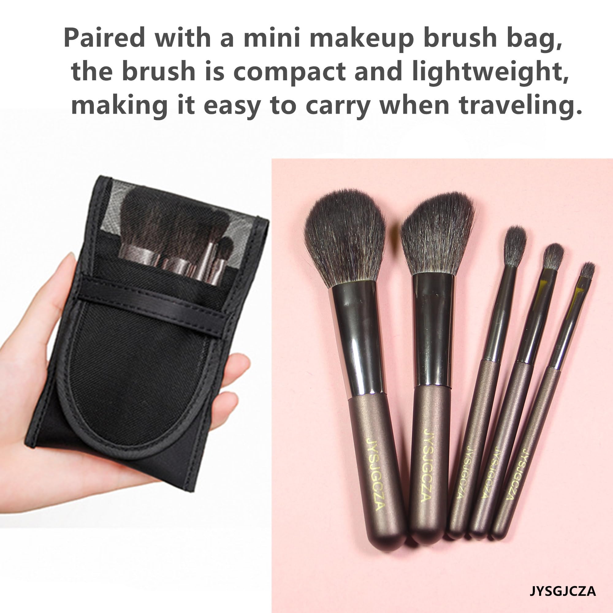 JYSJGCZA Professional makeup brush set 5-Piece Makeup Brush Set Foundation Brush with Travel Makeup Bag(Coffee color)