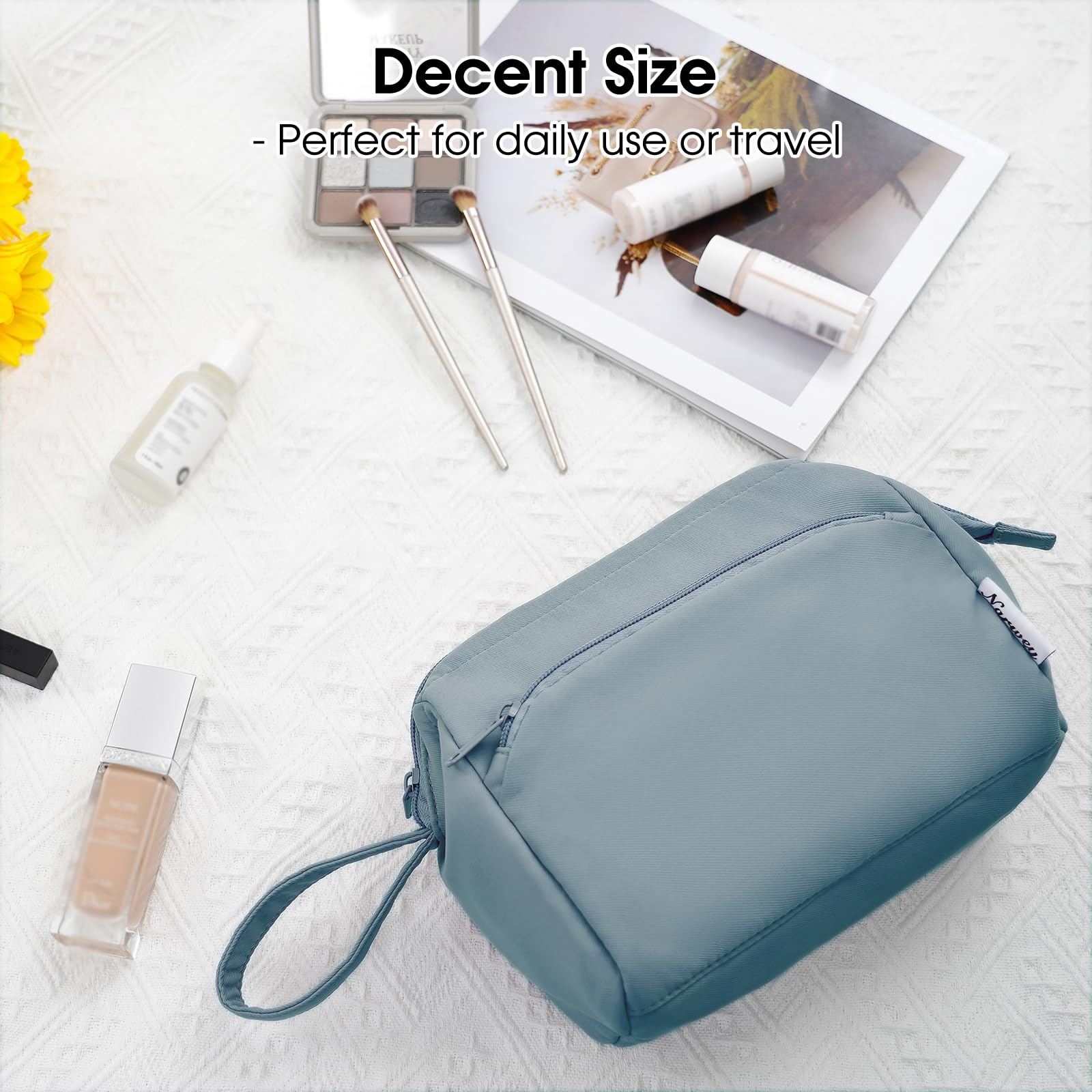 Narwey Large Makeup Bag Women Wide-open Make up Bag Travel Cosmetic Bag Organizer Toiletry Bag for Cosmetics Toiletries Accessories (Greyish Blue)