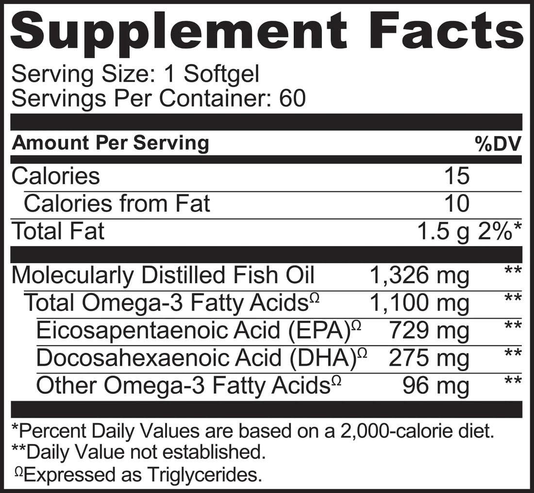 NATURELO Omega-3 Fish Oil Supplement - EPA + DHA - 1100 mg Triglyceride Omega-3 per Gel - One A Day - for Heart, Eye, Brain, Joint Health - No Burps - Lemon Flavor - 60 Softgels | 2 Month Supply