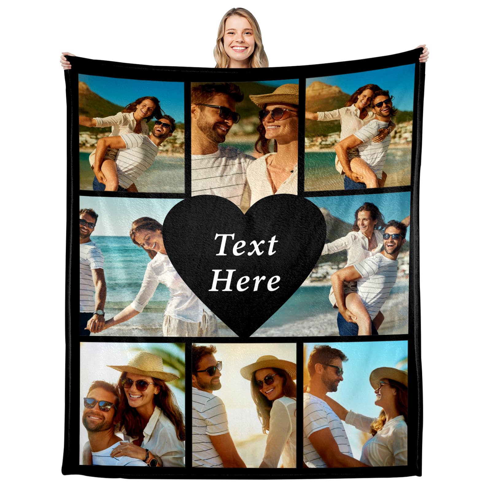 Ships Next Day Custom Valentines Day Anniversary Blanket Gifts for Her Him Boyfriend Husband Custom Couple Blanket with Picture Text Customized Blanket Birthday Christmas Wedding Gifts for Women Men