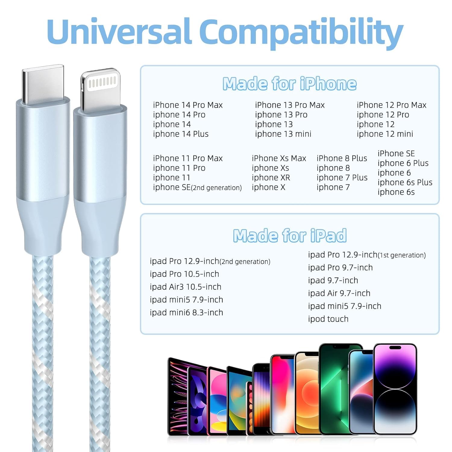 USB C to Lightning Cable 3 Pack 6FT Apple MFi Certified iPhone Fast Charger Fast Charging Type c to Lightning Cable for iPhone 14 13 12 11 Pro Max Xr Xs 8 and More