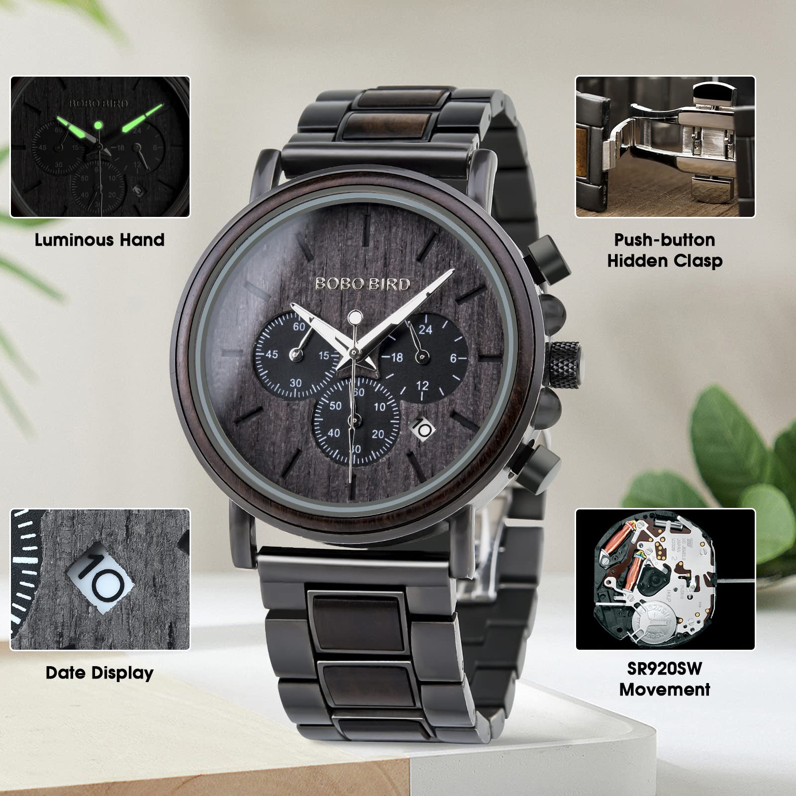 2win Engraved Personalized Wooden Watch for Boyfriend My Man Fiancé Husband Customized Wooden Watches for Men Personalized Watch (B-for-Husband)