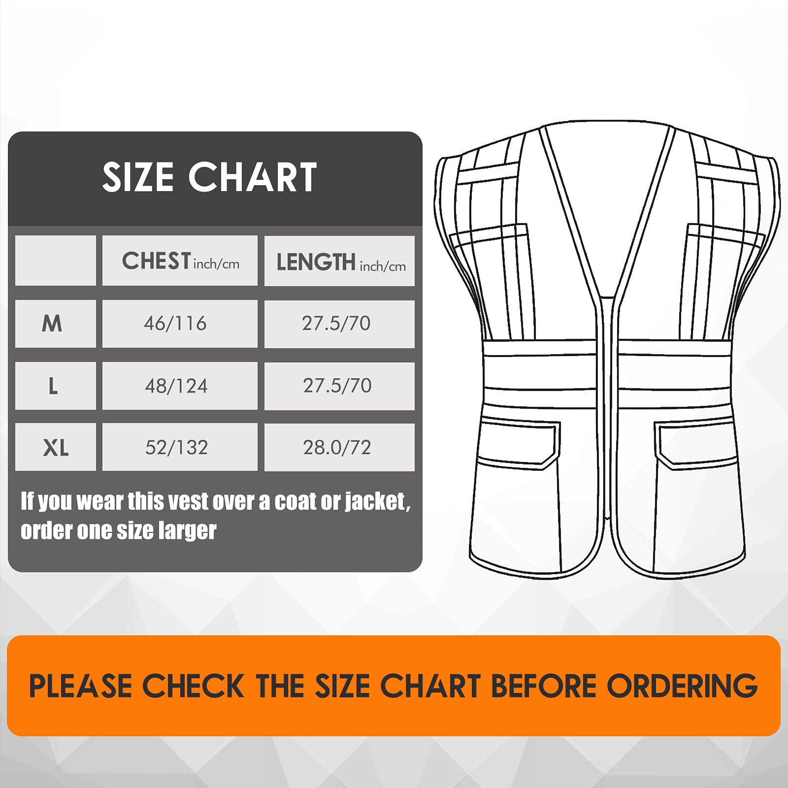 SULWZM 3M High Visibility Reflective Safety Vest with Zipper and Pockets Orange,M