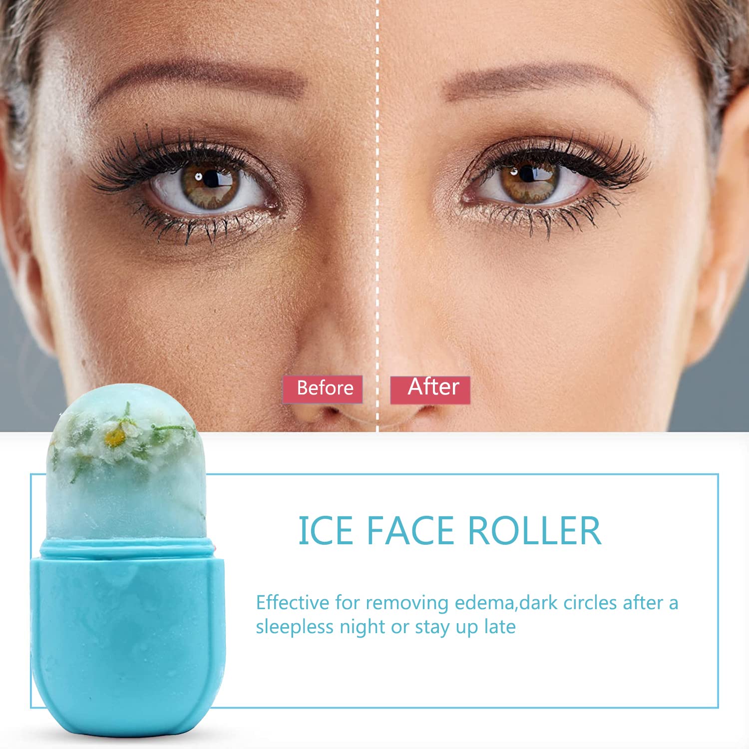 Ice Roller for Face and Eye, Ice Face Roller,Facial Beauty Ice Roller Skin Care Tools, Ice Facial Cube, Gua Sha Face Massage, Silicone Ice Mold for Face Beauty (Blue)