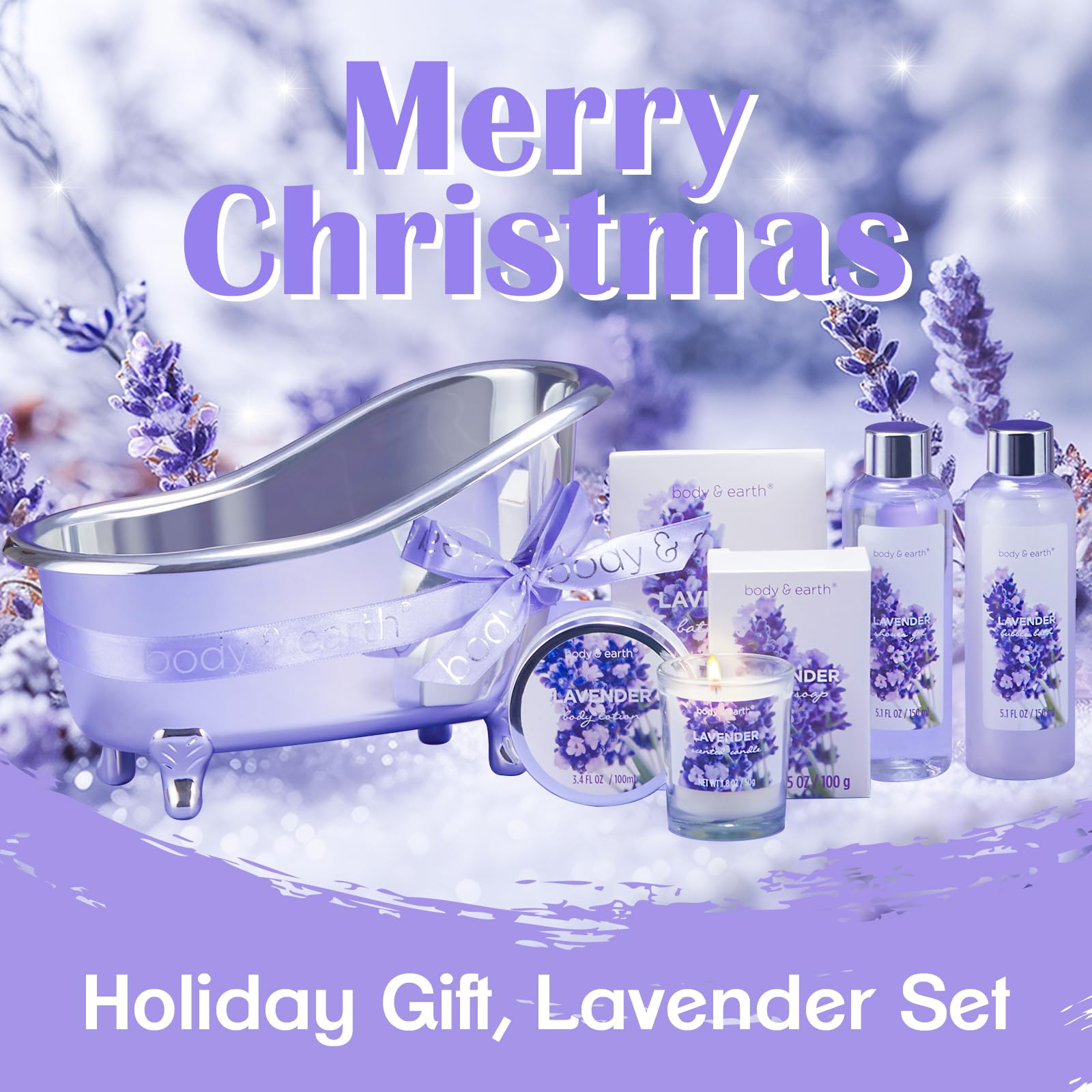 Gift Set for Women Body & Earth Gifts for Women Lavender Gift Baskets For Women Bath Sets for Women Gift with Bubble Bath Body Lotion Scented Candle Christmas Gifts for Women Bath Gifts for Women