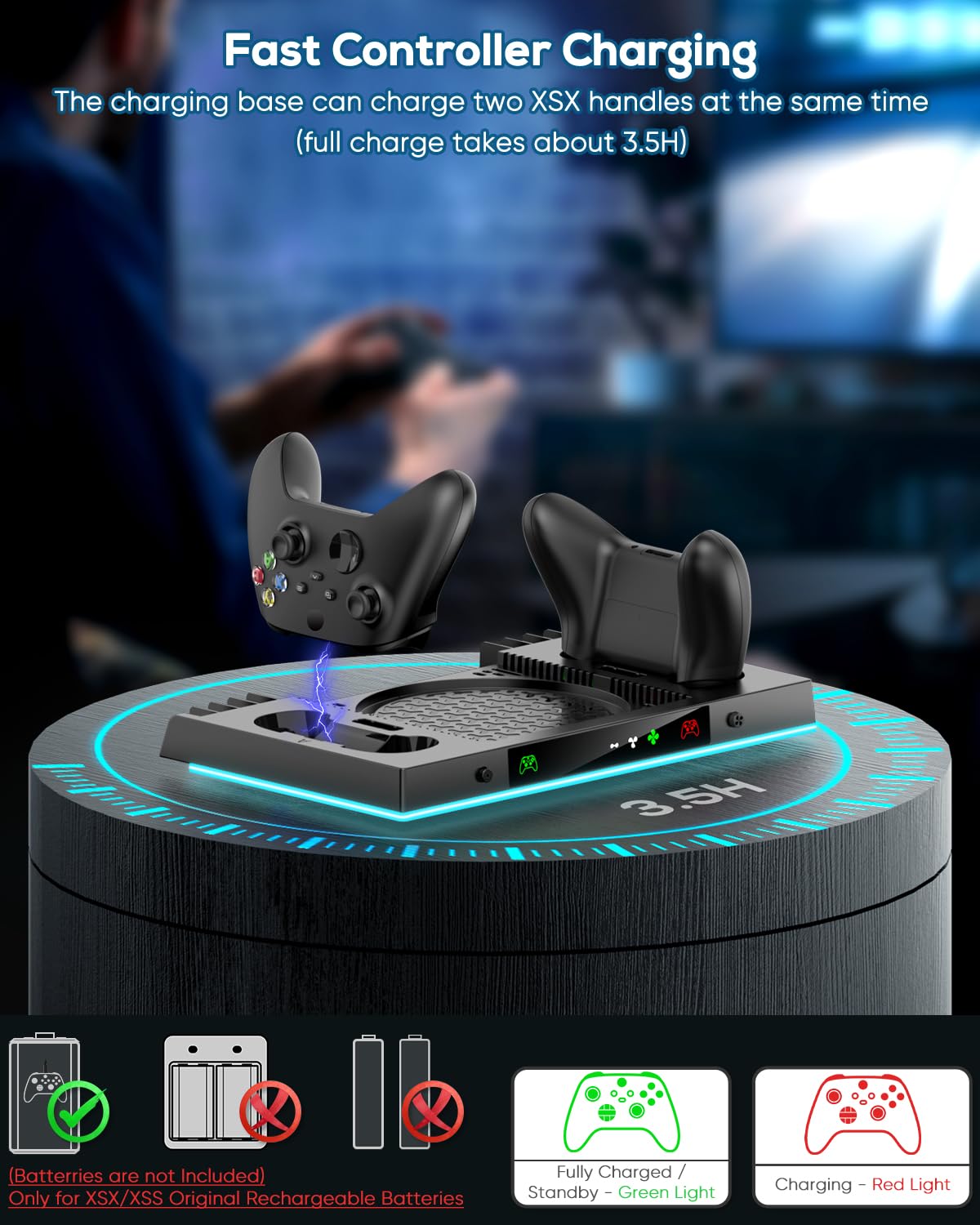 MENEEA Upgraded Cooling Fan Charging Station for Xbox Series X Console & Controller, Dual Charger Dock & Cooler System Stand with 15 Colorful Lights for Xbox Series X Accessories Kit