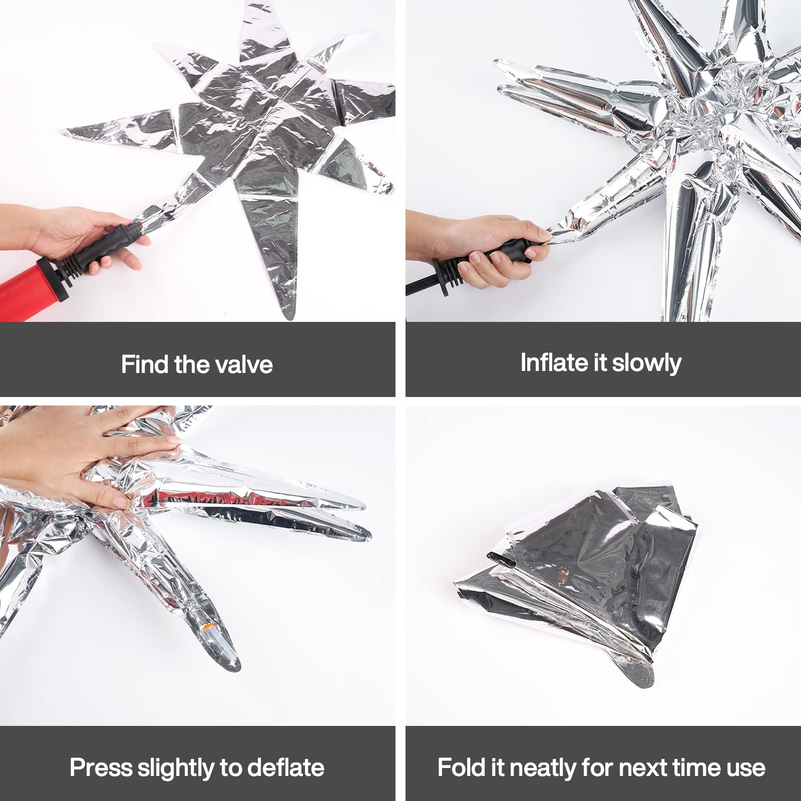 PartyWoo Metallic Silver Star Foil Balloons 6pcs Different Sizes Pack of 27 22 Inch Starburst Spike Mylar Balloons for Graduation Anniversary Bachelorette Engagement Birthday Party Decorations