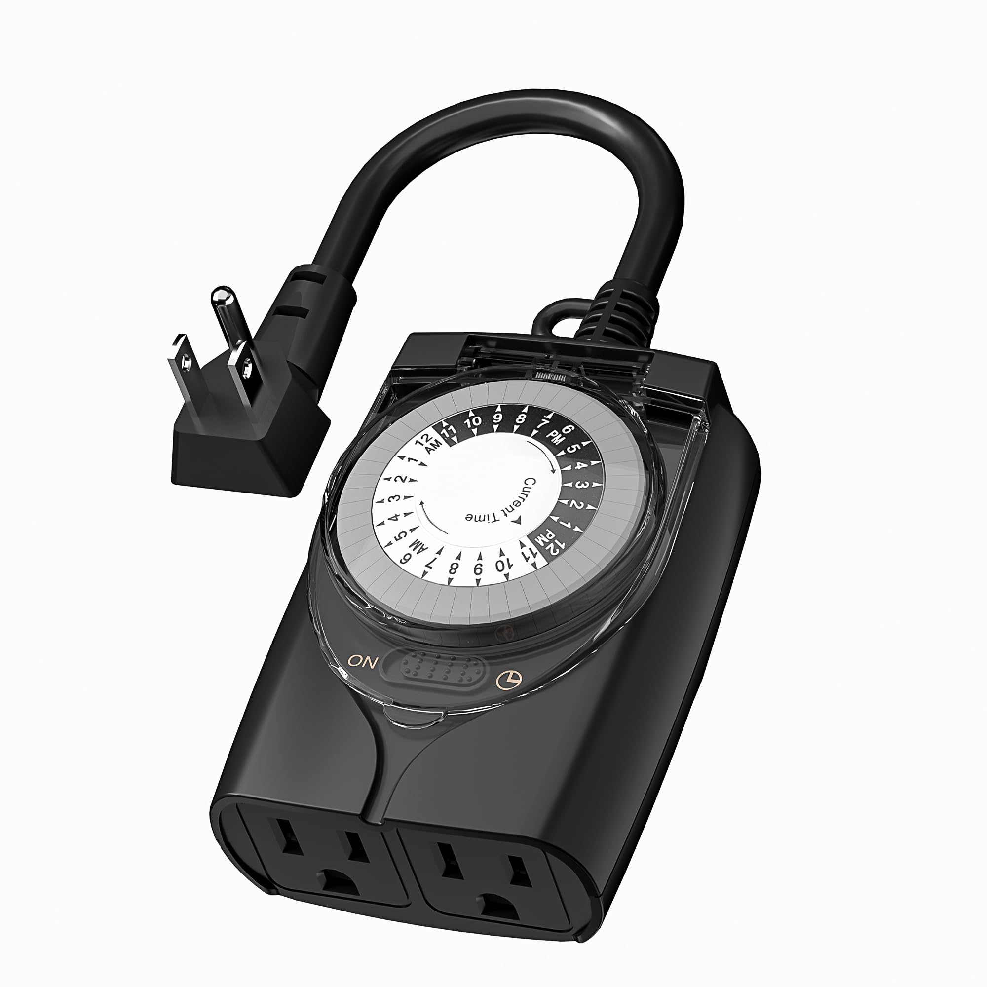 HBN Outlet Timer, 24 Hour Mechanical Outdoor Timer for Pool Pump, Plug in Timer Waterproof, 2 Grounded Timer Outlets for Lights and Holiday Decorations, 15A 1/2HP