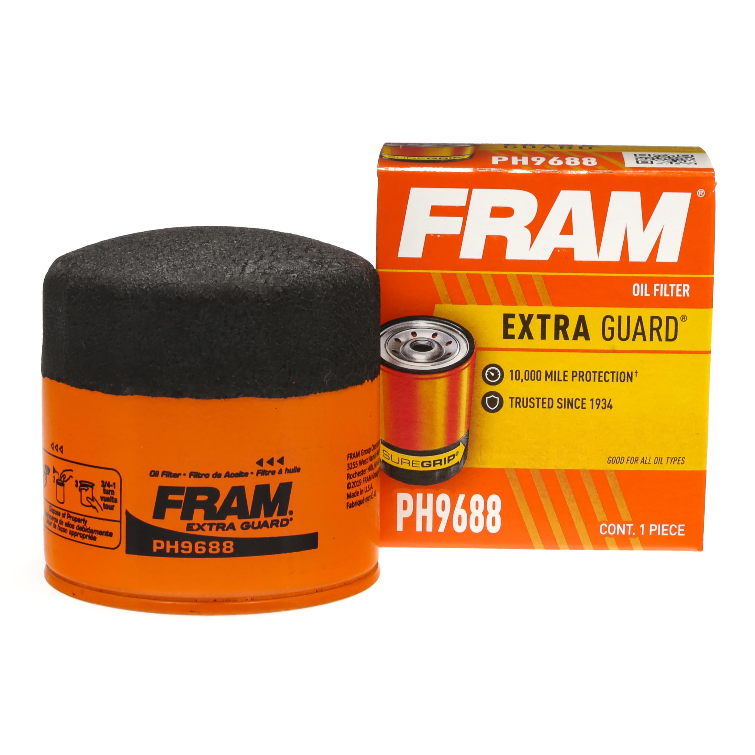 Fram Extra Guard PH9688, 10K Mile Change Interval Oil Filter, Cylindrical, 4"