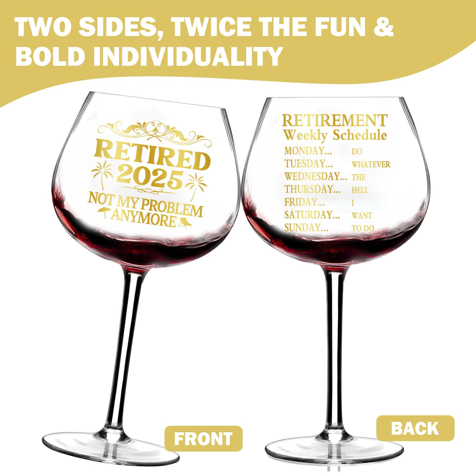 Retirement Wine Glasses for Women, Retirement Gifts for Woman 2025, Cool Happy Retired Party Decorations Not My Problem Anymore, for Her Coworker Mom Grandma Sister Woman Boss Colleague 20 Oz