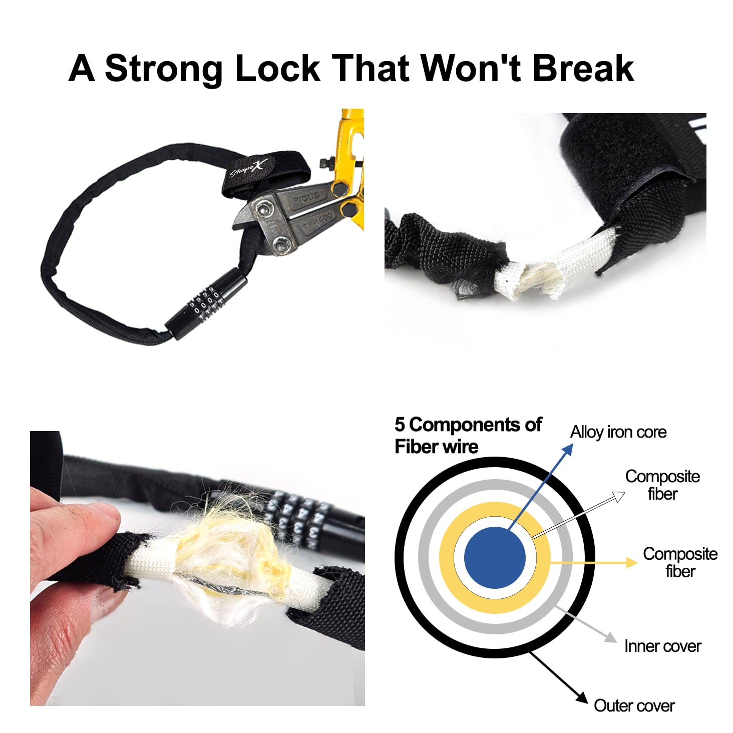 Light Weight Bike Lock for Heavy Duti Anti Theft - 59 inches - Bike Chain Locks with Chain Cutter Proof Fiber - Patented Korea - Scooter Lock - ebike Lock Cable - Bicycle Security Cable (59 inches)