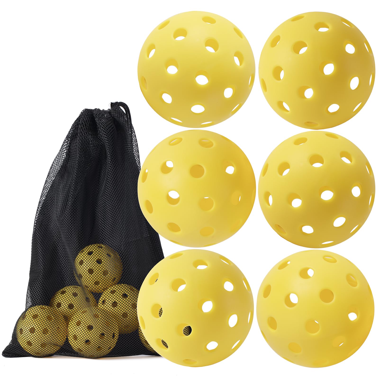 Terwdusy Pickleball Balls, 6 Pack Indoor & Outdoor Pickleball Balls with Mesh Bag, Pickle Balls Complies with USAPA Regulations 40 Holes, for All Style Pickleballs Paddles, Beginner