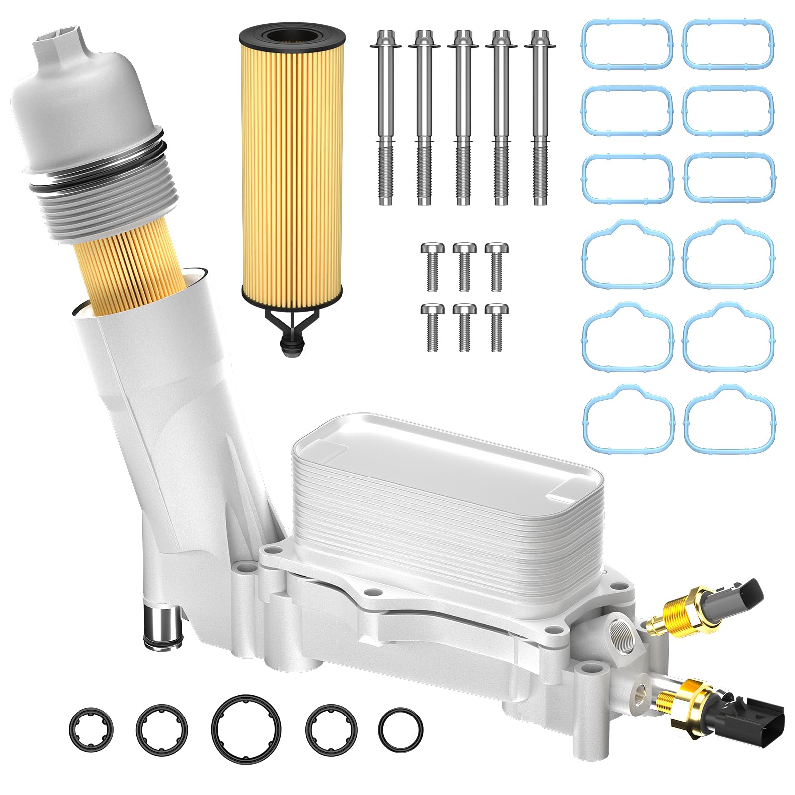 926-959 Full Aluminum Engine Oil Filter Housing with Oil Cooler Sensors and Gasket Compatible with 2011-2016 Chrysler 200 300 Dodge Charger Challenger Journey Wrangler Ram ProMaster 3.2L 3.6L 6Cyl