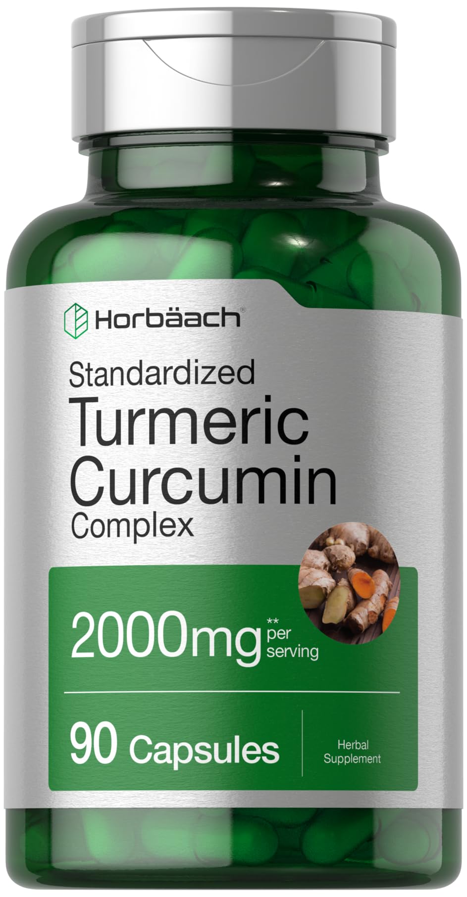 Horbäach Turmeric Curcumin with Black Pepper 2000mg | 90 Capsules | Complex Supplement with Bioperine | Non-GMO, Gluten Free