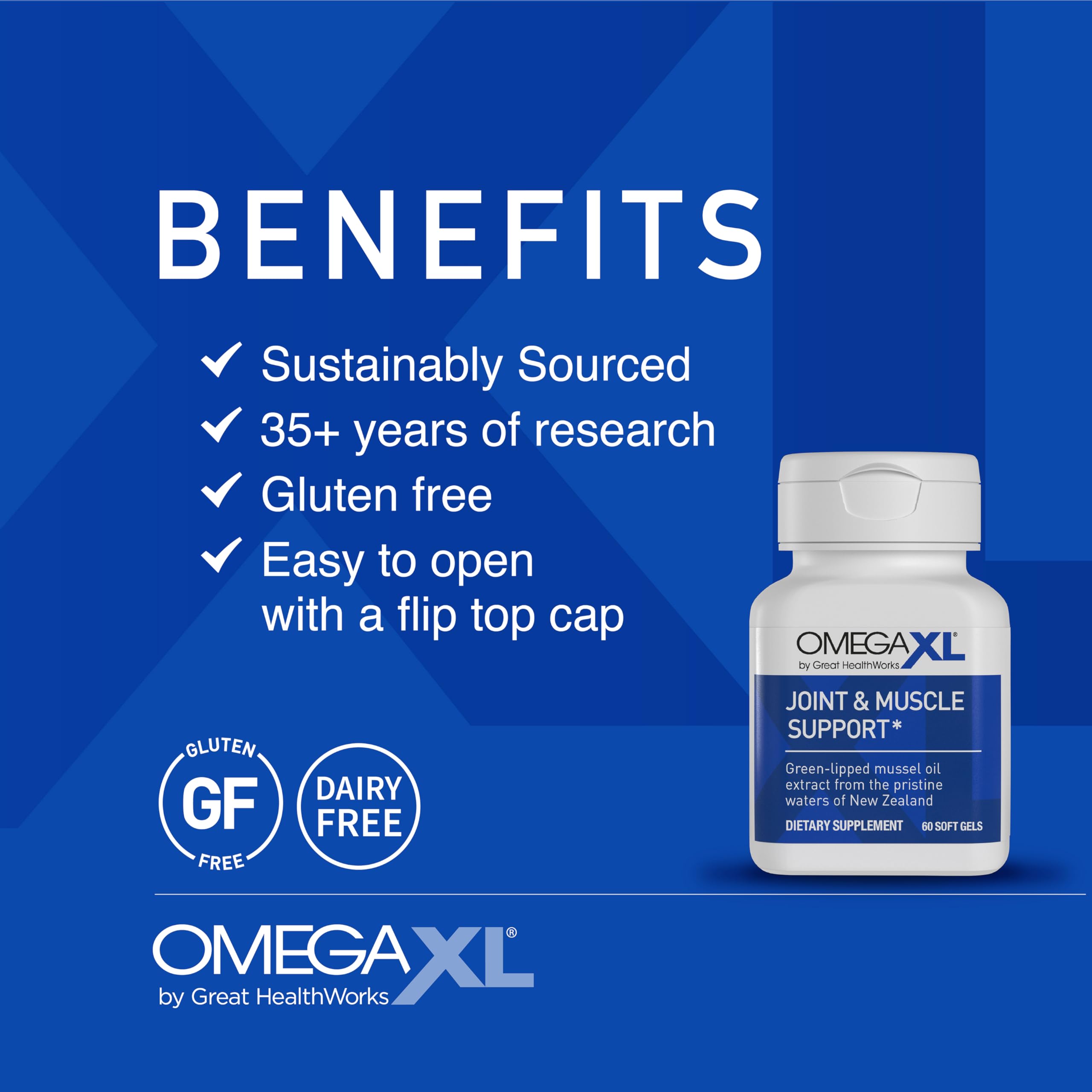 OmegaXL Joint Support Supplement - Natural Muscle Support, Green Lipped Mussel Oil, Soft Gel Pills, Drug-Free, 60 Count (2 Pack)