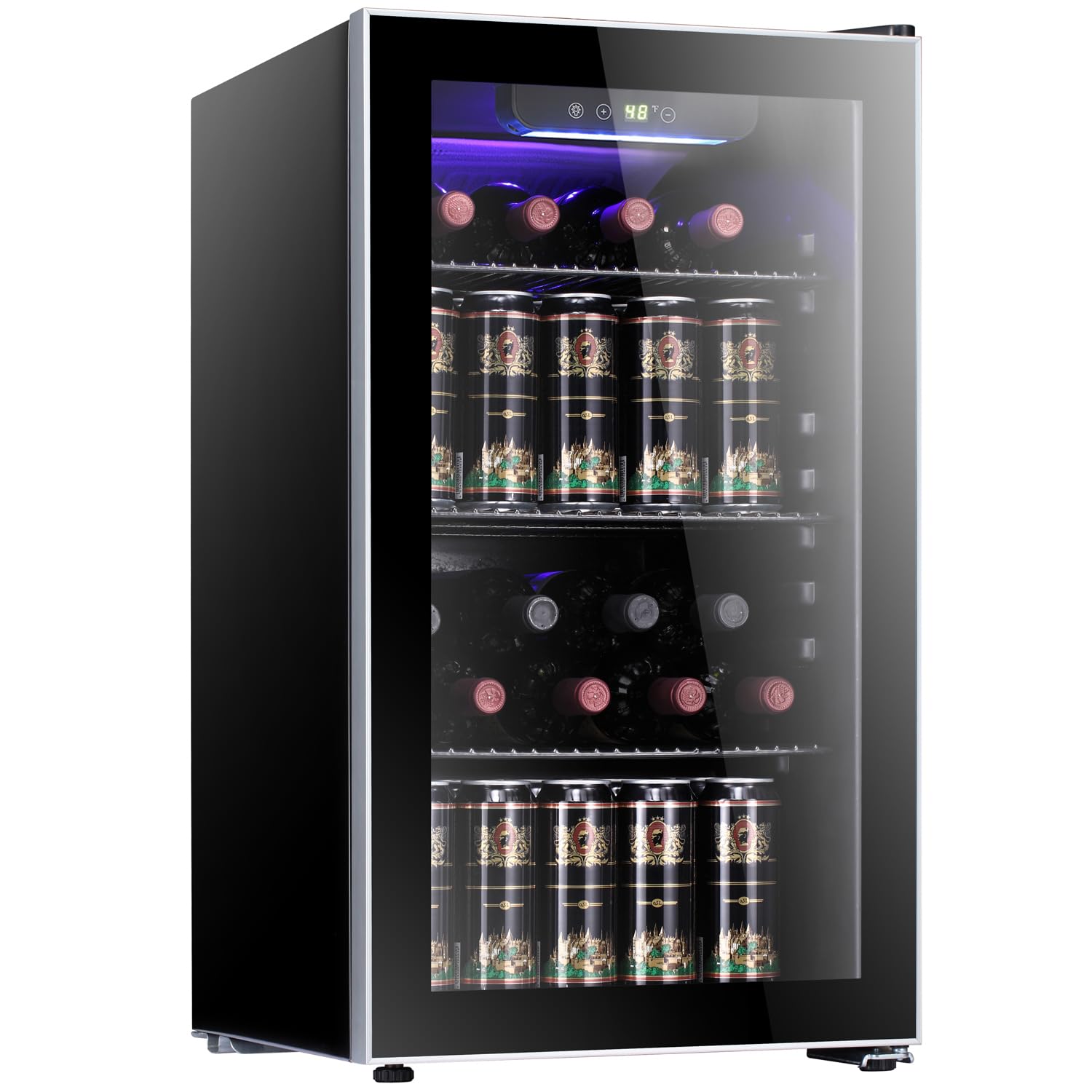 Antarctic Star 26 Bottle 130 Can Wine Cooler/Cabinet Beverage Refrigerator Mini Wine Cellar Beer Soda Clear Glass Door Bar Fridge Quiet Compressor Adjust Temp Freestanding Indoor Use 3.2cu.ft Black