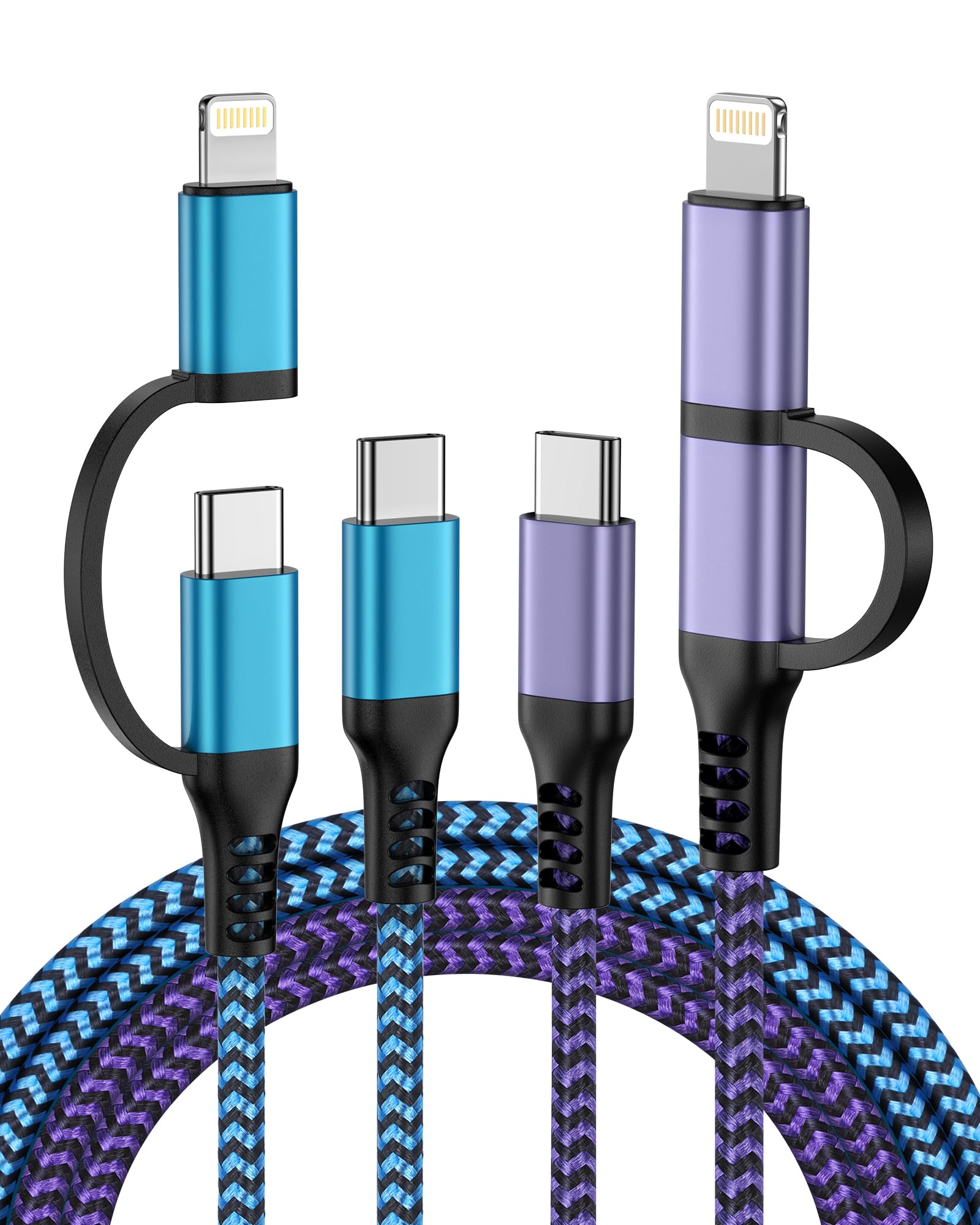 USB C Multi Charging Cable, USB-C to Lightning/Type C Cord Fast Charging Data Wire 2 in 1, [2Pcs/6FT] Braided Android & iPhone Cord USBC for iPhone 16 15 Pro Max 14 13 12 11, iPad, Galaxy, Pixel, Moto