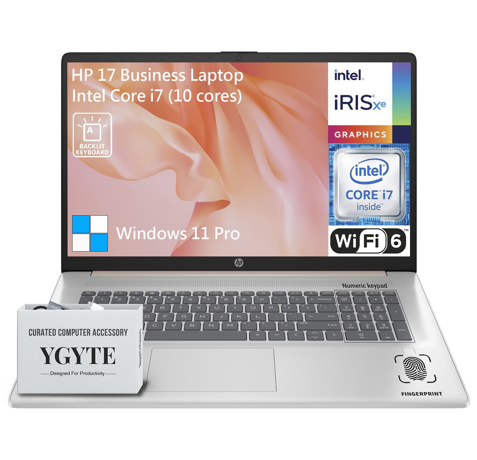 HP 17 Touchscreen Laptop PC, 17.3 Inch HD+ Touch Screen Business Laptop Computer, Intel 10-Core i7, Windows 11 Pro, 10-Key Backlit Keyboard |Fingerprint | Rose Gold | 32GB RAM 1TB SSD