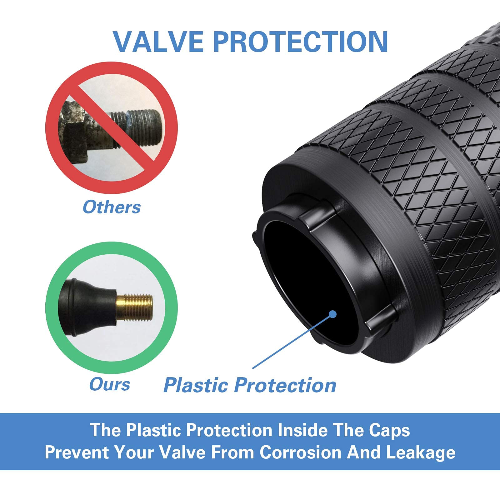 CKAuto Tire Valve Stem Caps, Black, 4 pcs/Pack, Anodized Aluminum Tire Valve Cap Set, Corrosion Resistant, Universal Stem Covers for Cars Trucks Motorcycles SUVs and Bikes