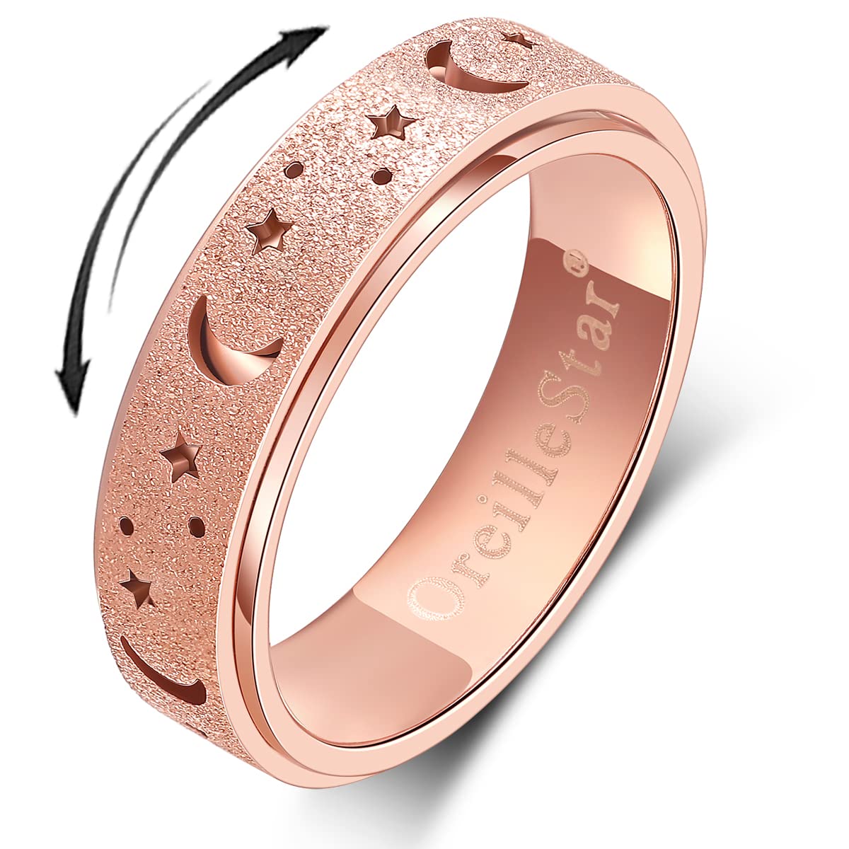 OreilleStar Anxiety Ring for Women Spinner Ring Fidget Toys Adults Fidget Ring Spinner Rings for Women Stainless Steel Anxiety Moon Star Rose Gold