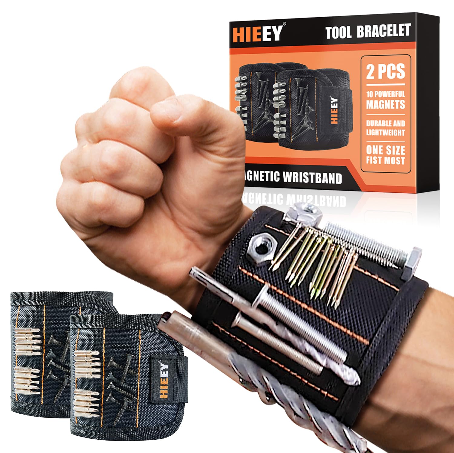 HIEEY 2 Pieces Magnetic Wristband for Holding Screws, Gifts for Men, Tool Belt Magnetic Wristband for Holding Screws, Cool Gadgets Christmas Gifts for Him Men Women Husband (Gift Box)