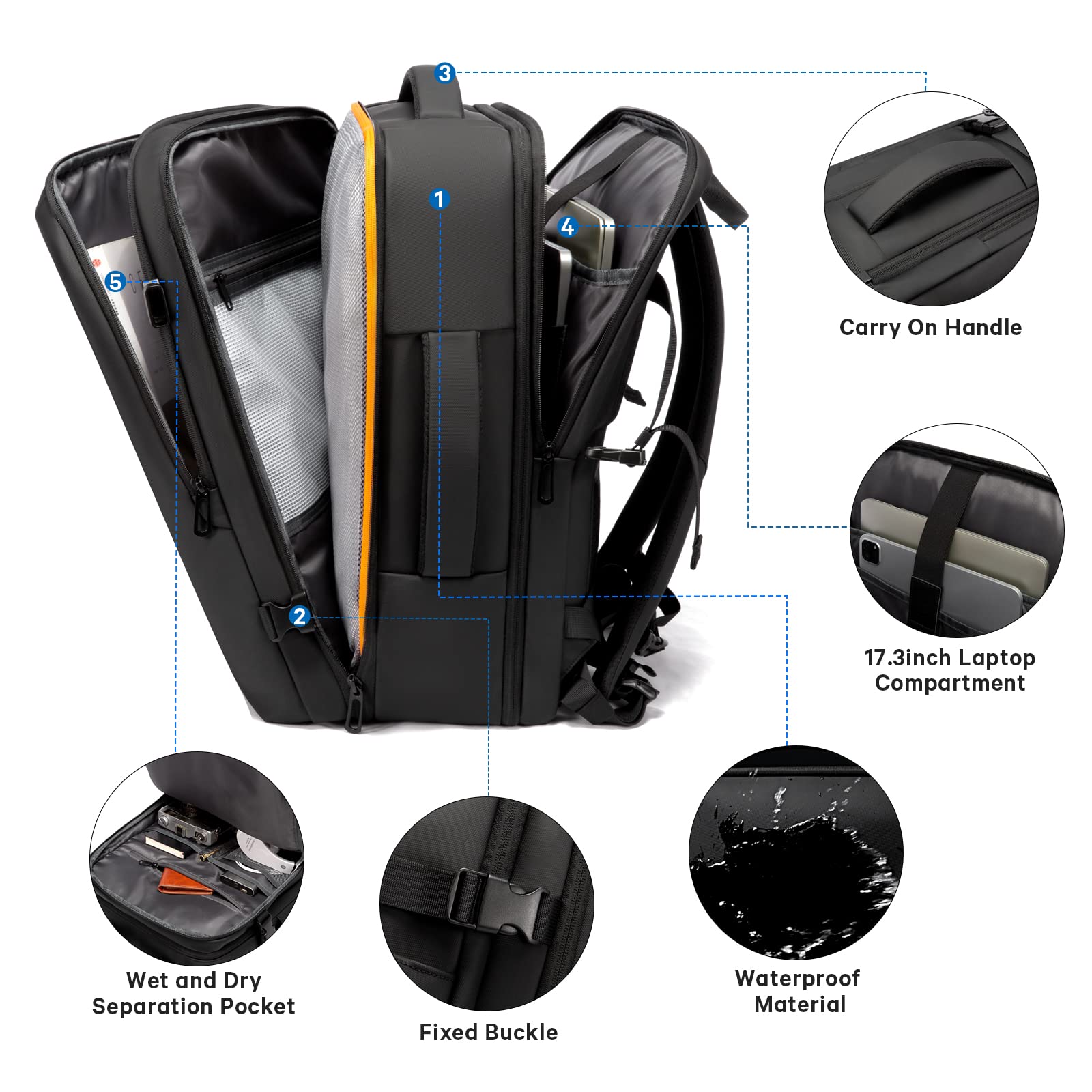 BANGE 35L Men's Expandable Laptop Backpack for 17.3Inch Laptop, Carry On Backpack Fits Under Seat Airline Approved, Personal Item Travel Bag for Men…