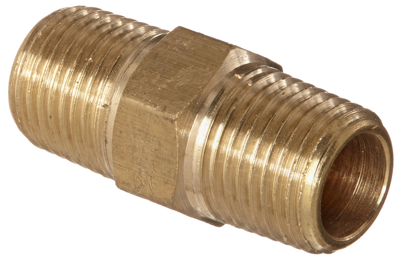 Anderson Metals - 56122-02 56122 Brass Pipe Fitting, Hex Nipple, 1/8" x 1/8" NPT Male Pipe