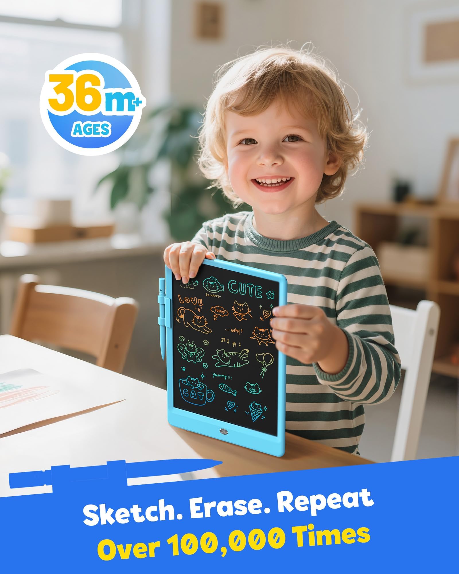 TEKFUN LCD Writing Tablet for Kids, 10-inch Coloring Drawing Pad, Mess Free Doodle Board, Easter Gifts for Boys and Toddlers, Toys for 3 4 5 6 7 8 Year Old Girls(Blue)