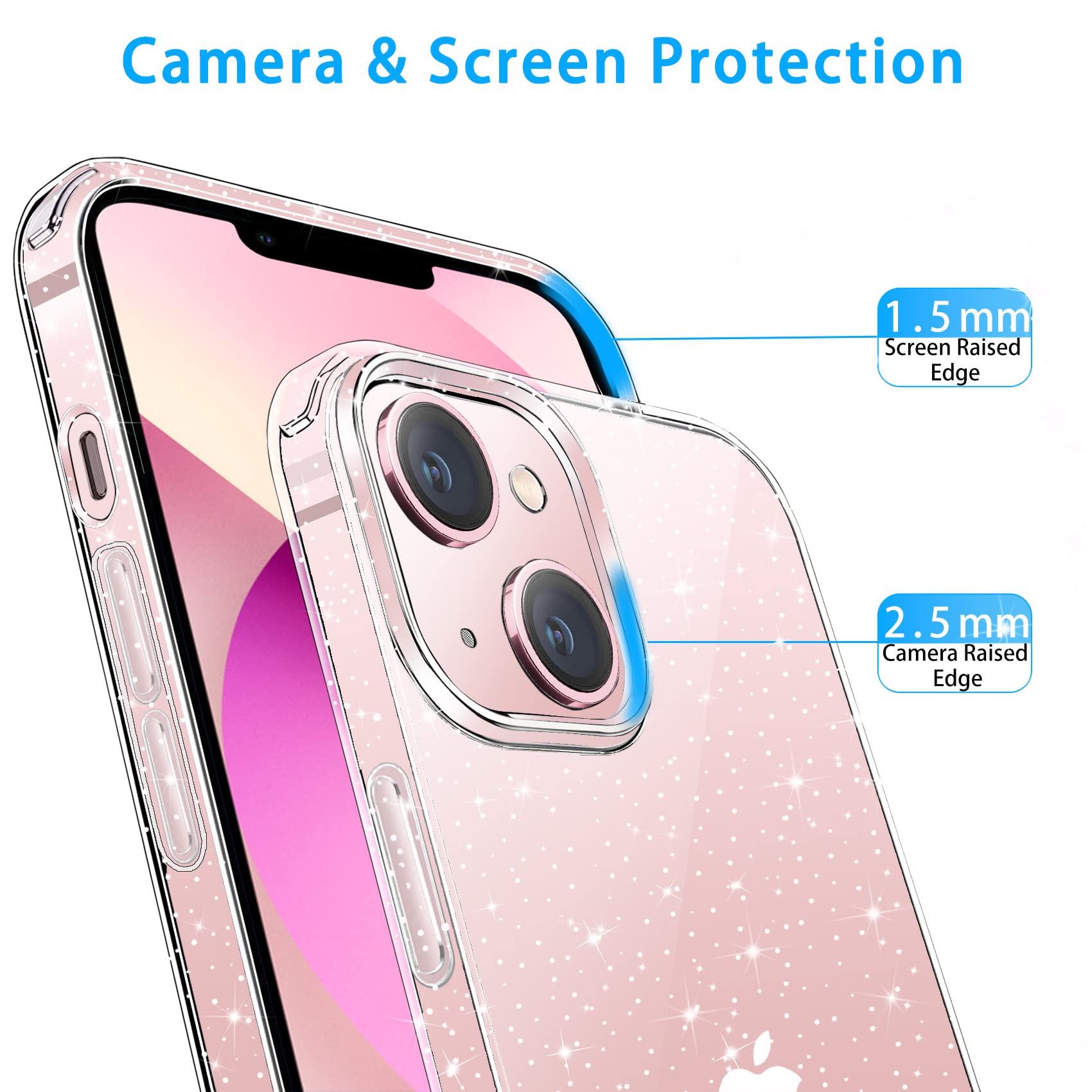 JJGoo Compatible with iPhone 13 Case, Clear Glitter Soft TPU Shockproof Protective Bumper Cover, Sparkle Bling Sparkly Cute Slim Women Girls Phone Case for iPhone 13, 6.1inch