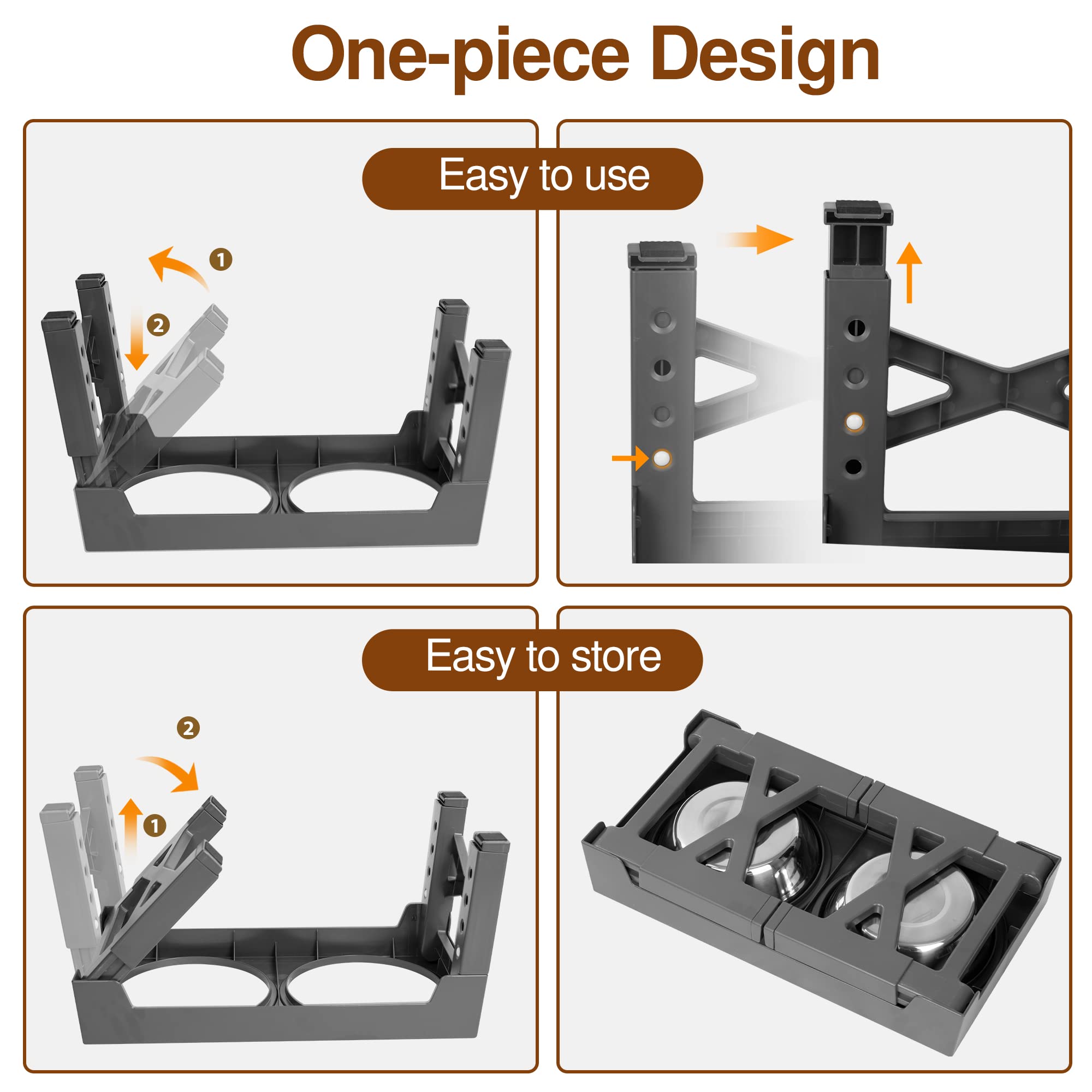 Elevated Dog Bowls, 5 Adjustable Heights Raised Dog Bowl Stand with Double Stainless Steel Dog Food Bowls, Adjusts to Heights 3.2", 8.7", 9.8", 11", 12.2" for Small Medium Large Pets Dogs and Cats