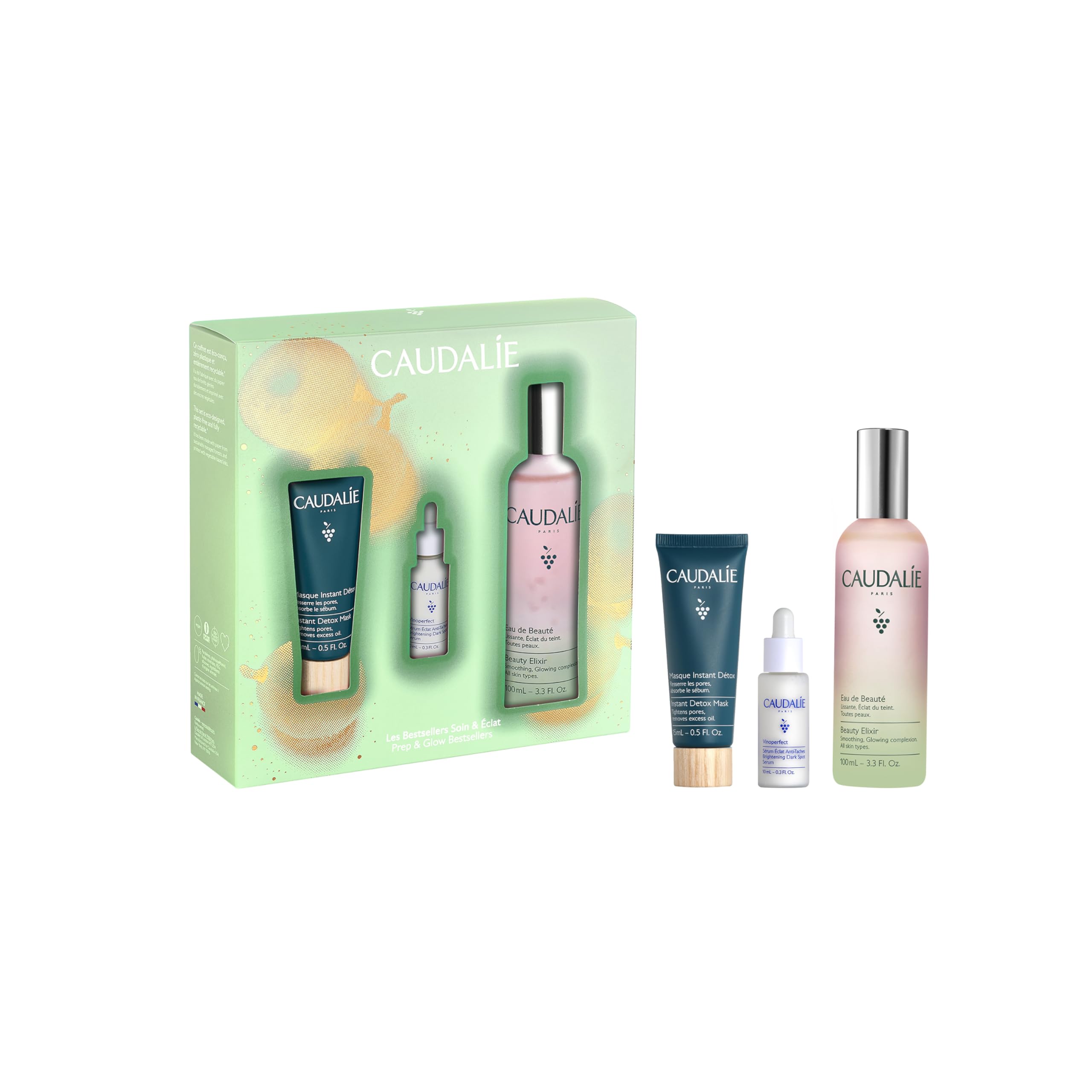 Caudalie Prep & Glow Best-Sellers Skin Care Set - Full-Size Beauty Elixir + FREE Instant Detox Mask 15ml + FREE Vinoperfect Radiance Serum 10ml ($85 Value)