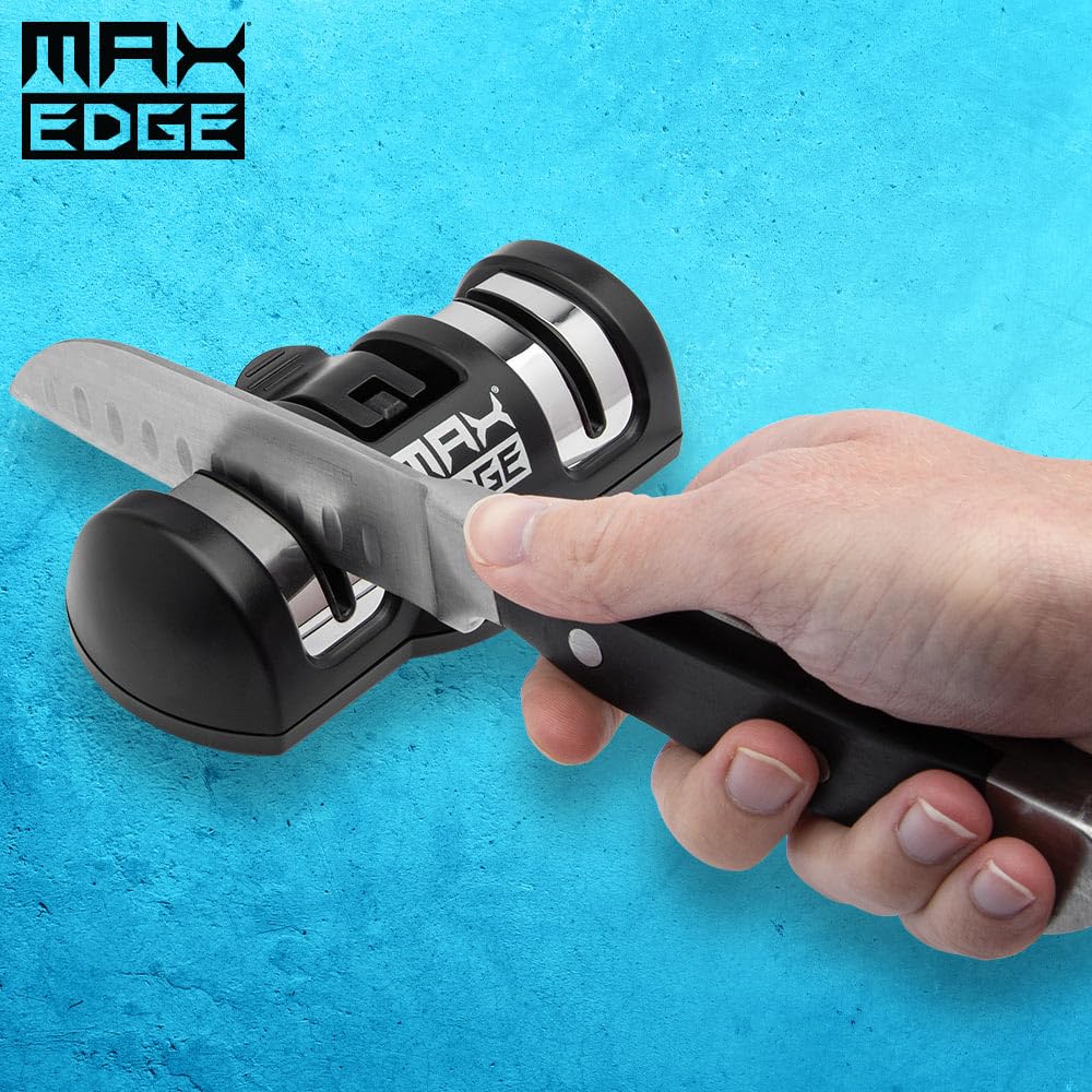 Max Edge Knife Sharpener | Precise Sharpening | Revive Dull Blades with Ease | Diamond & Ceramic Grinding Wheels | Suction Cup Base | Compact Design | 5.51" Length | 1.57 Height | 2.83" Width