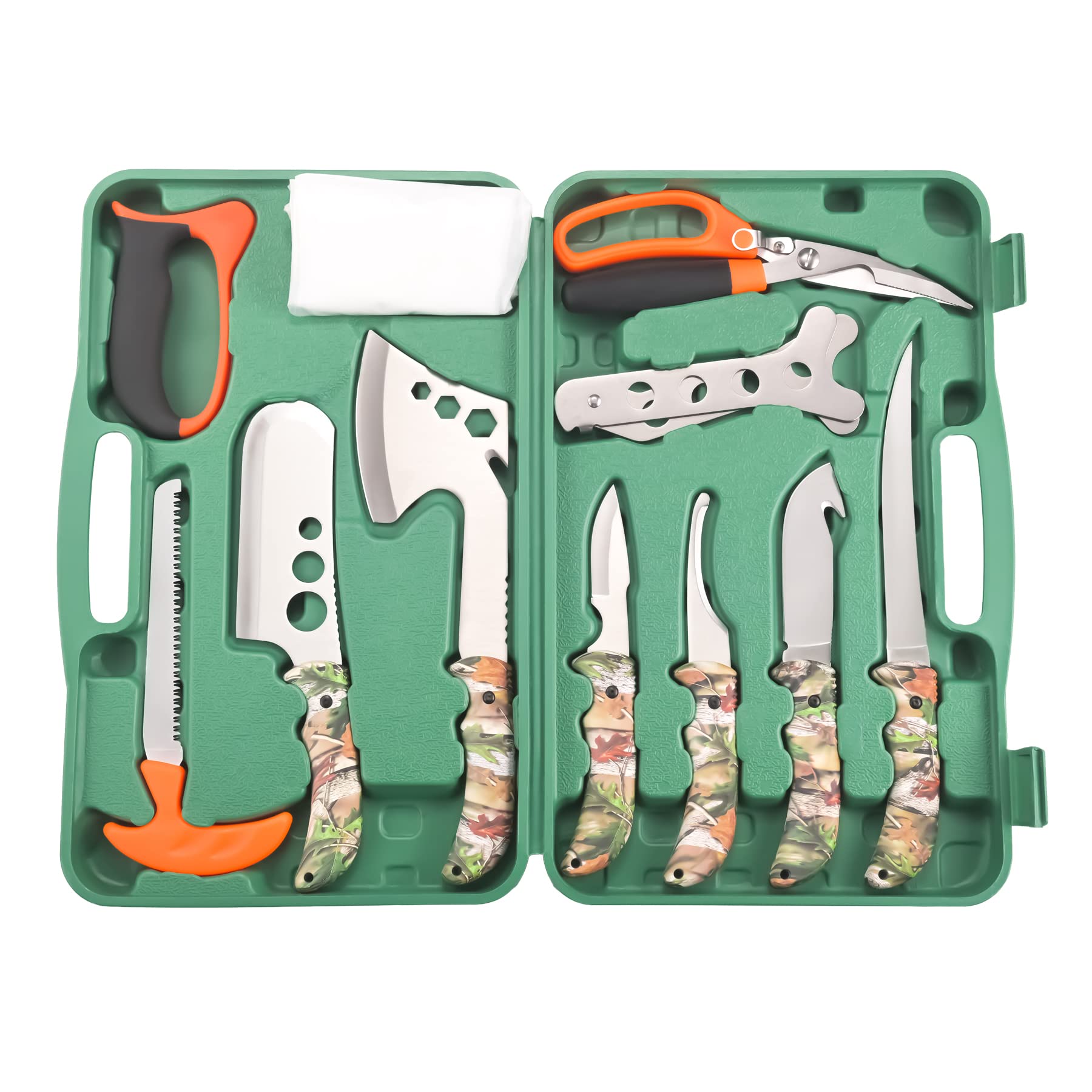 KNINE OUTDOORS Hunting Deer Knife Set Field Dressing Kit Forest Portable Butcher Game Processor Set, 12 Pieces