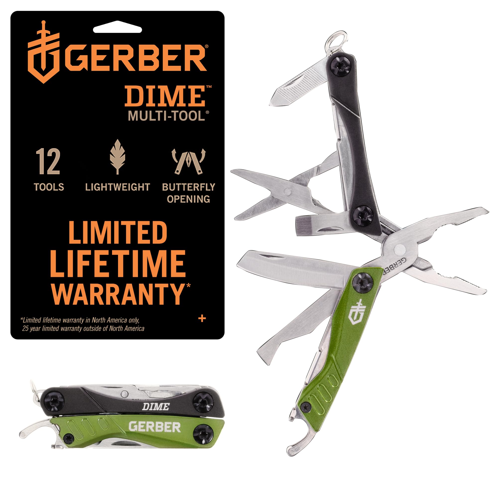 Gerber Gear Dime 12-in-1 Mini EDC Multitool - Needle Nose Pliers, Pocket Knife, Keychain, Bottle Opener - EDC Gear and Equipment - Green