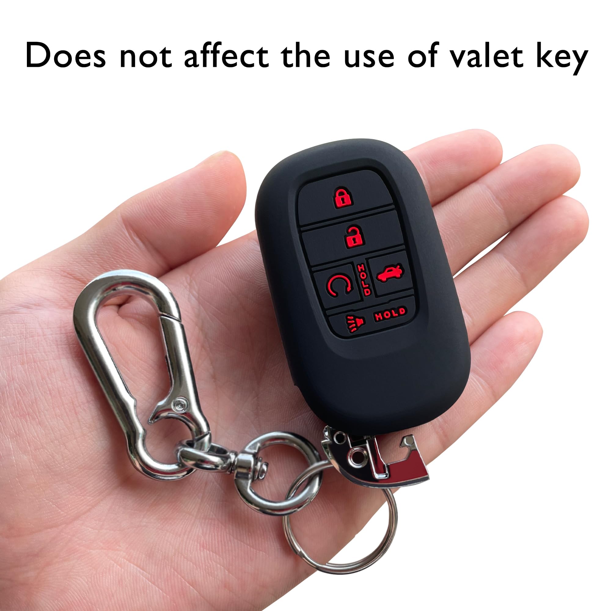 TANDRIVE Key Fob Cover for (5 Buttons) Honda 2022 2023 2024 2025 Civic Accord HR-V Pilot CR-V, Silicone, 2-Pack, Red Button, Black