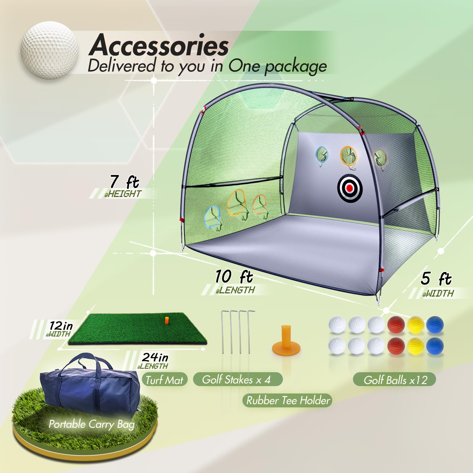Golf Practice Net,2-in-1 Golf net,Golf Hitting Aids Nets for Backyard Driving Chipping, Home Golf Swing Training with Targets /1 Golf Mat / 12 Golf Balls / 1 Golf Tees/Bag - Men Indoor Outdoor Sports…