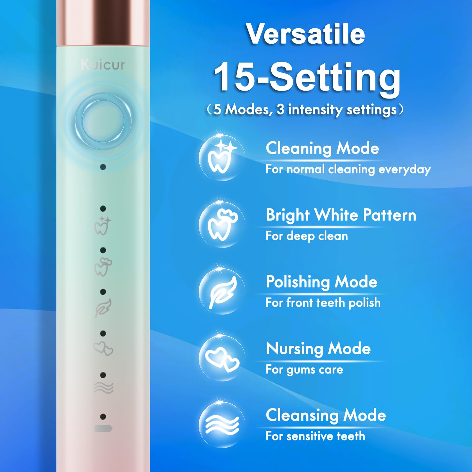 Portable Electric Soft Toothbrush with Travel Case, 90-Day Largest Battery Life, 10 Brush Heads, 15 Modes Deep Clean, Ergonomically-Designed for Enhanced Comfort - Ideal Gift for Adults & Kids