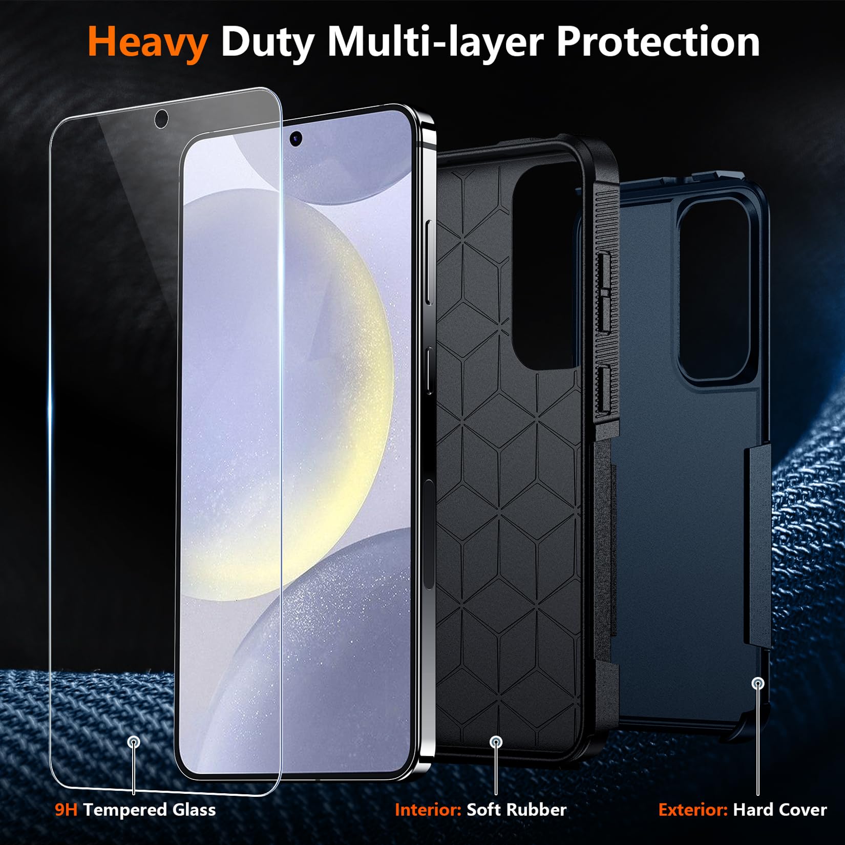 SPIDERCASE for Samsung Galaxy S24 Case, [12 FT Military Grade Drop Protection] with 2PCS [ Screen Protector+Camera Lens Protector] Heavy Duty Shockproof Case,Deep Blue