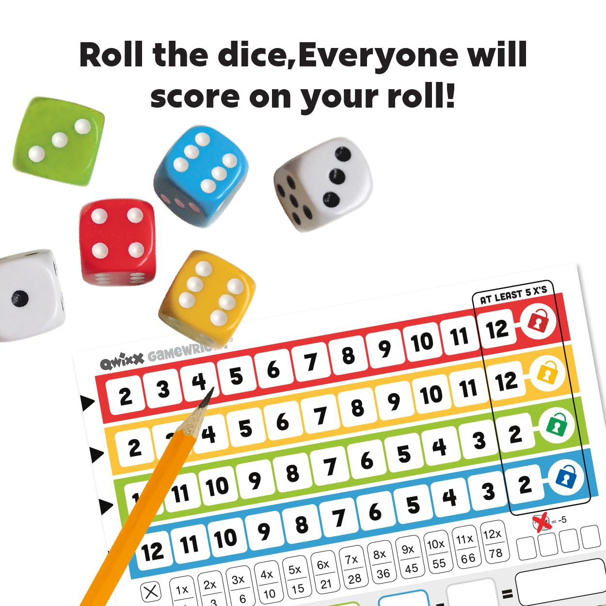 Qwixx: The frantic dice rolling game that everyone plays at once! For ages 8+, 2-5 players, from Gamewright